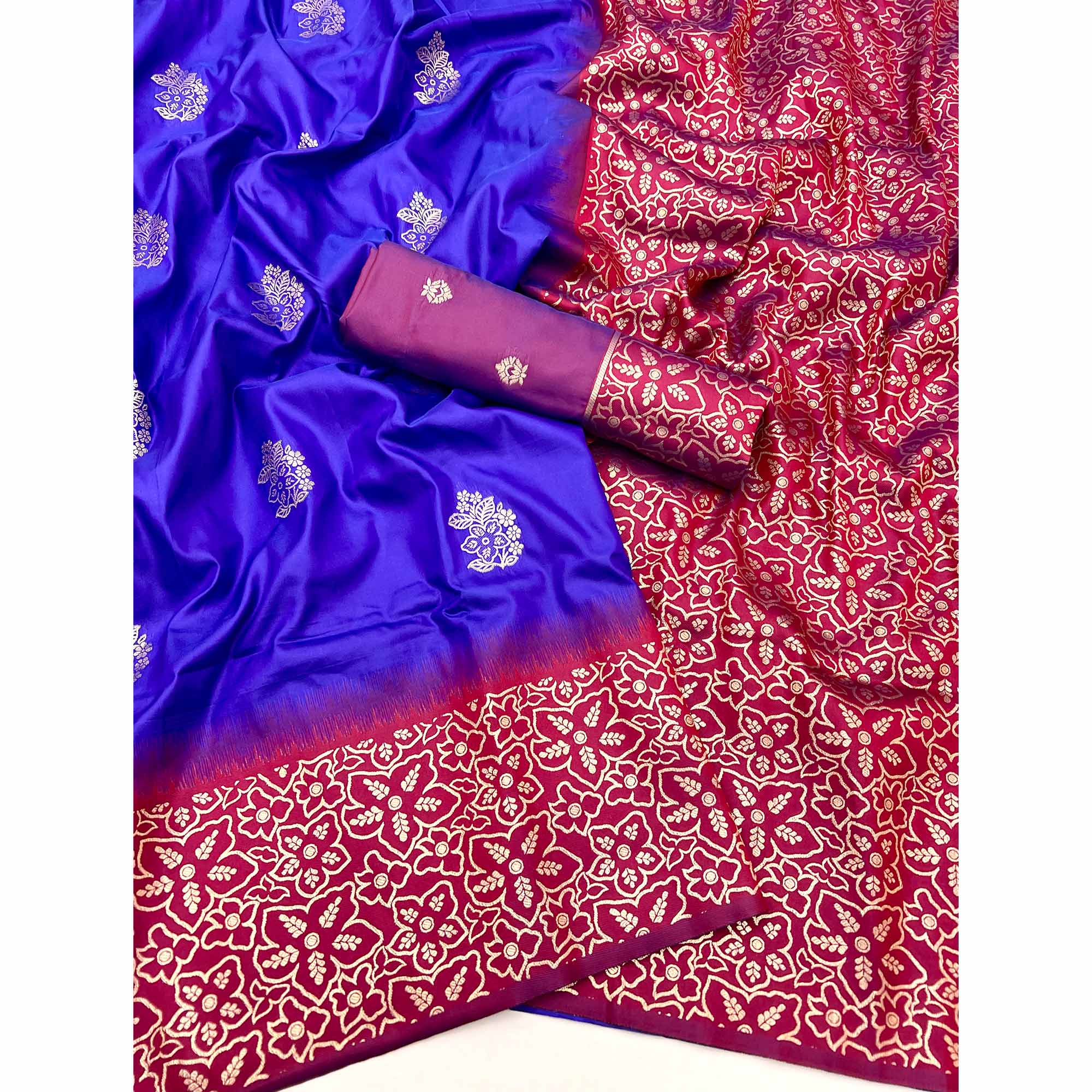 Blue Saree Woven In Art Silk With Alluring Floral Zari Detailing