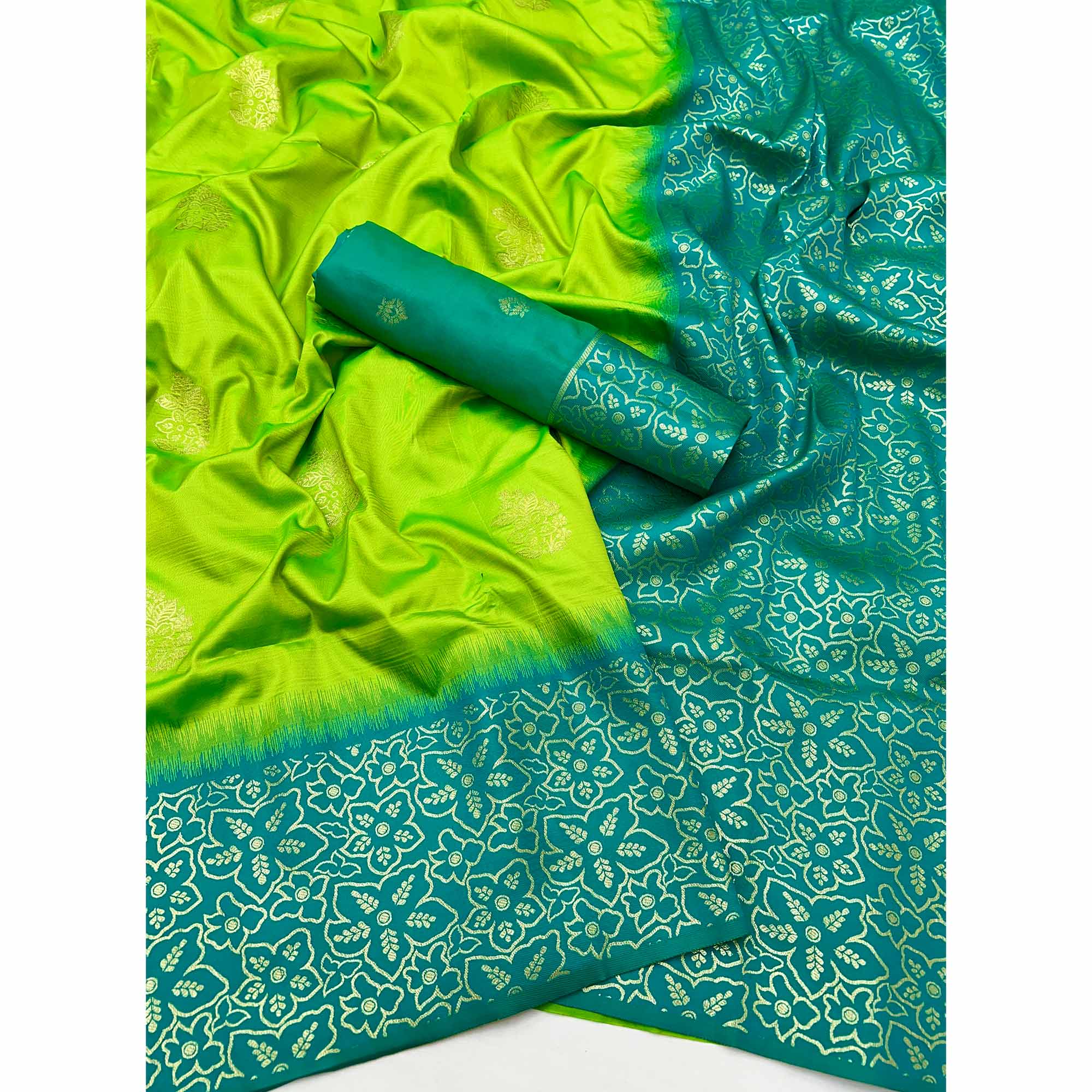 Green Saree Woven In Art Silk With Alluring Floral Zari Detailing
