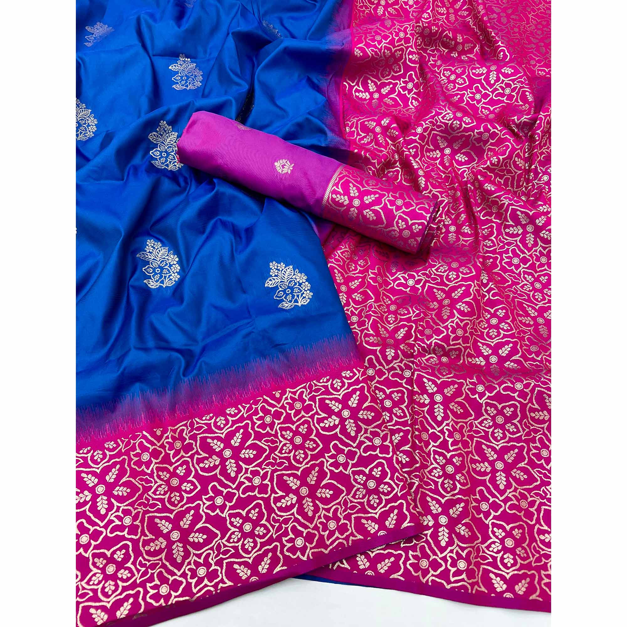 Blue Saree Woven In Art Silk With Alluring Floral Zari Detailing