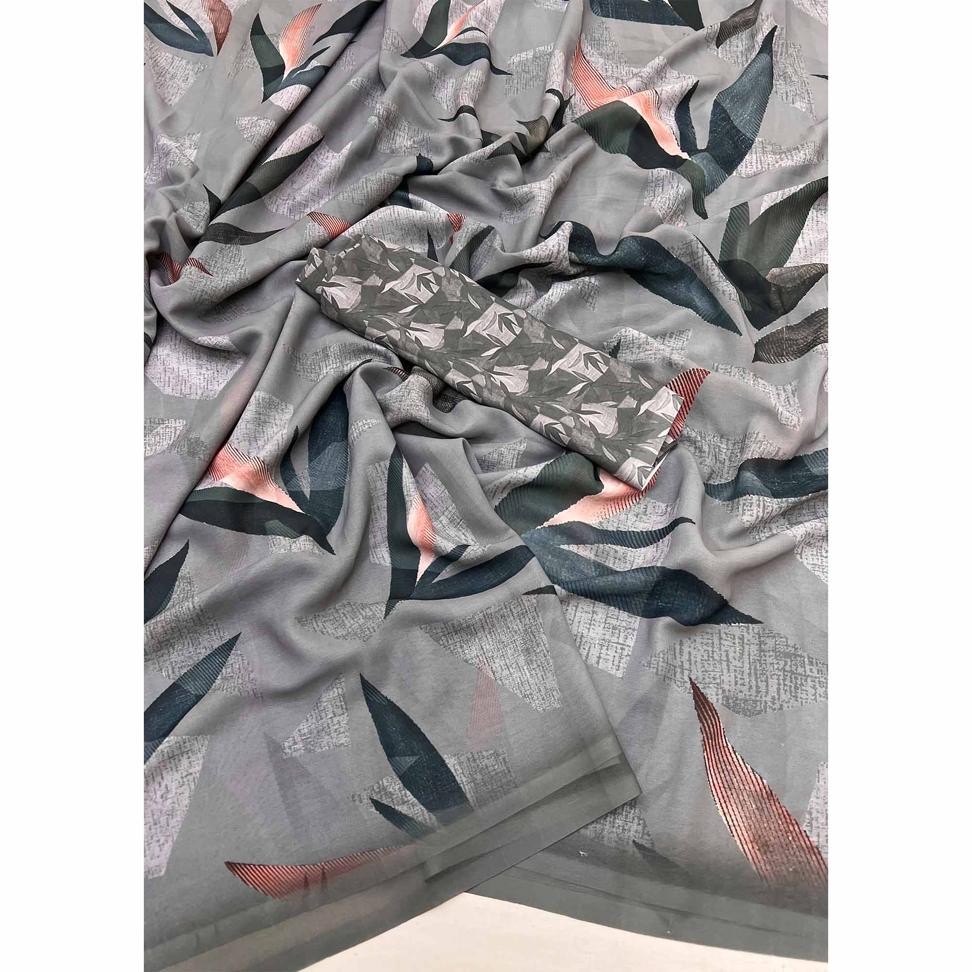 Grey Georgette Saree With Elegant Floral Digital Print