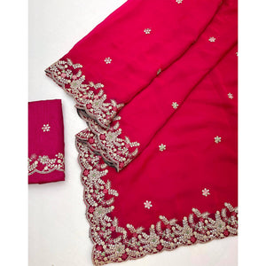 Party Wear Pink Floral Embroidered Crepe Saree with Elegant Sequin Finish