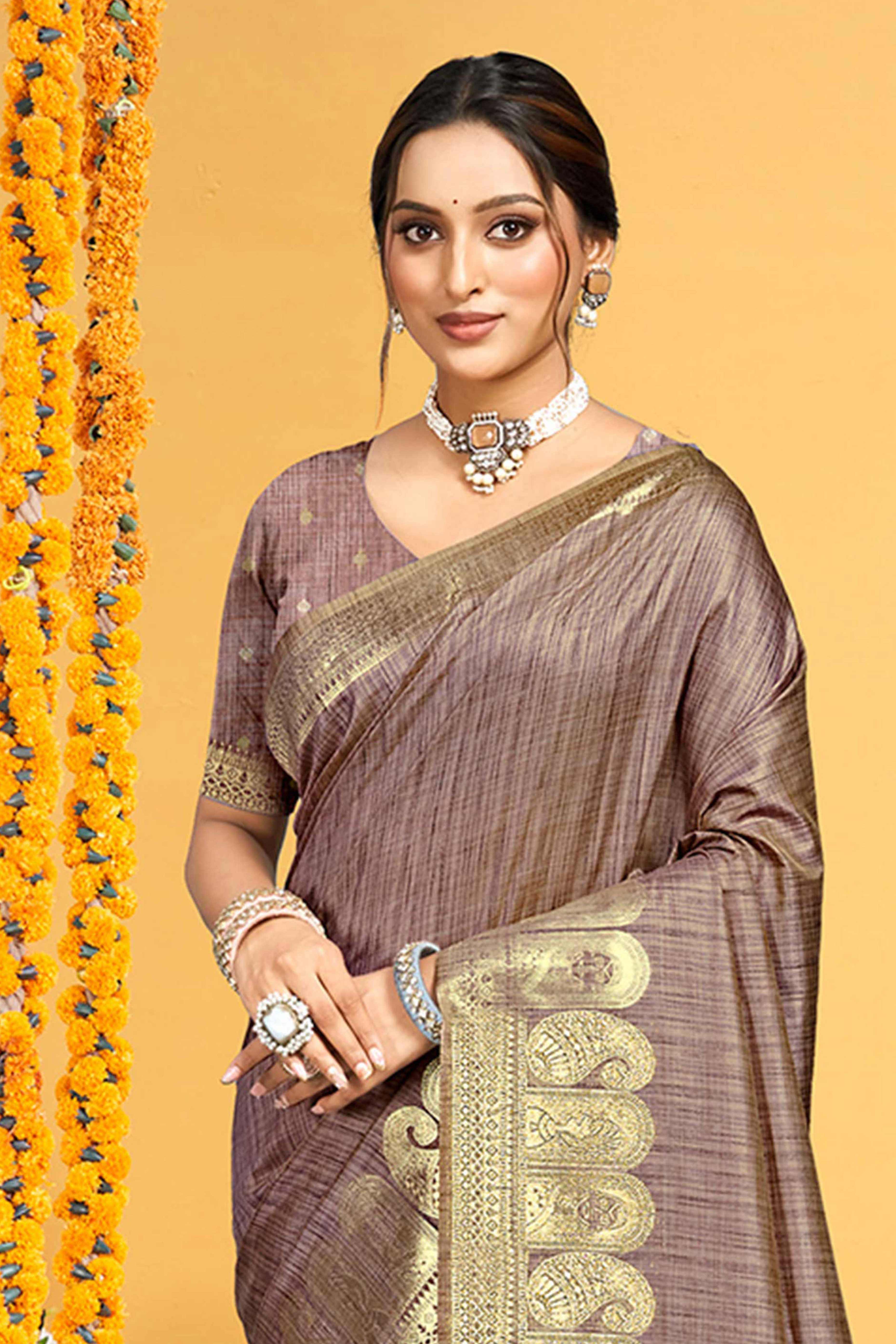 Classic Wine Floral & Paisley Design Weaving Assam Silk Blend Saree With Tassel Pallu