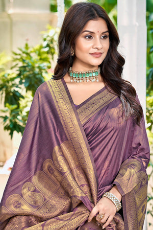 Wine Assam Silk Blend Saree With Intricate Zari Floral & Paisley Weaving & Tassel Pallu
