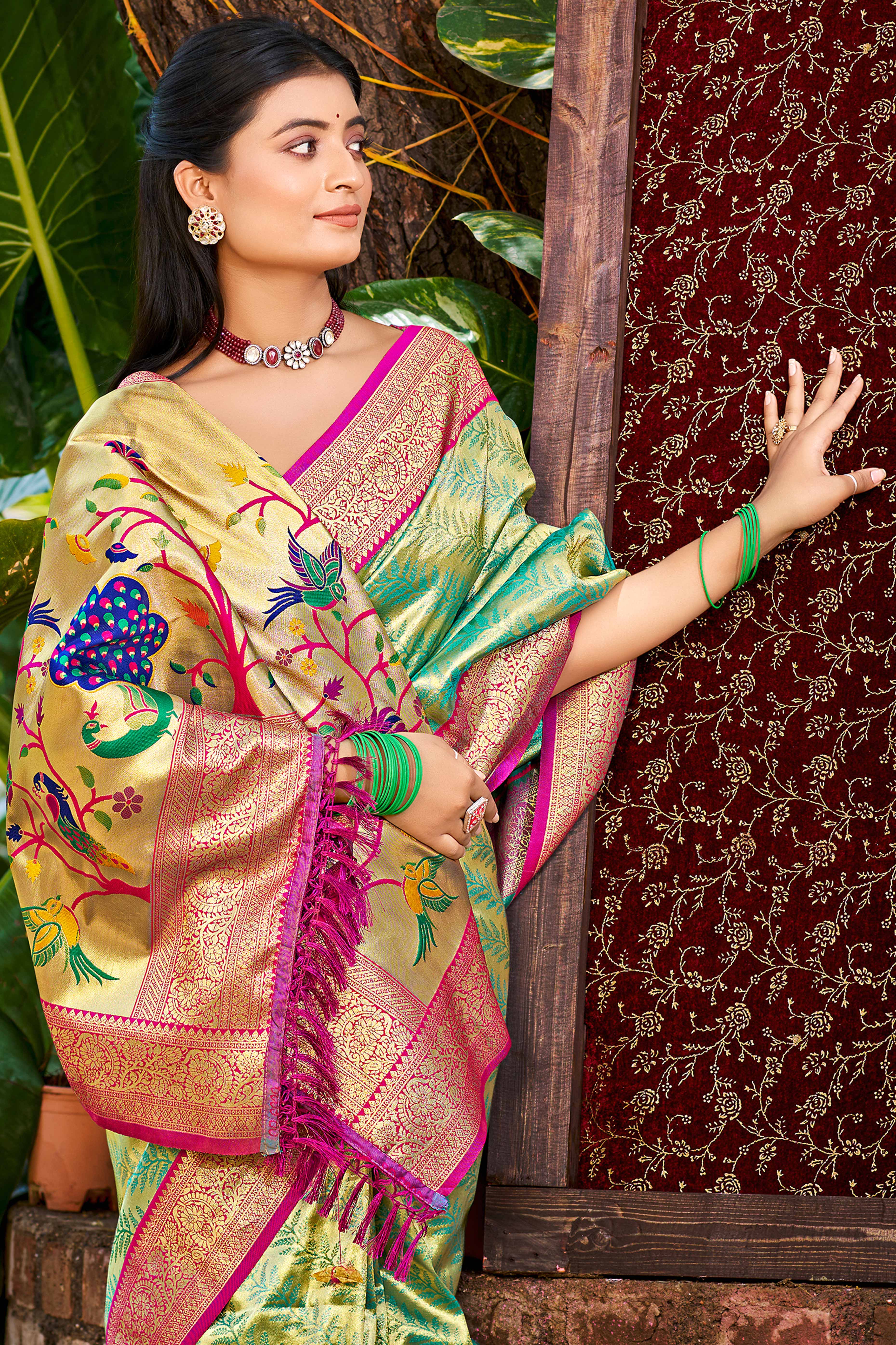 Rama Green Kanjivaram Silk Paithani Saree With Exquisite Floral Woven Detailing