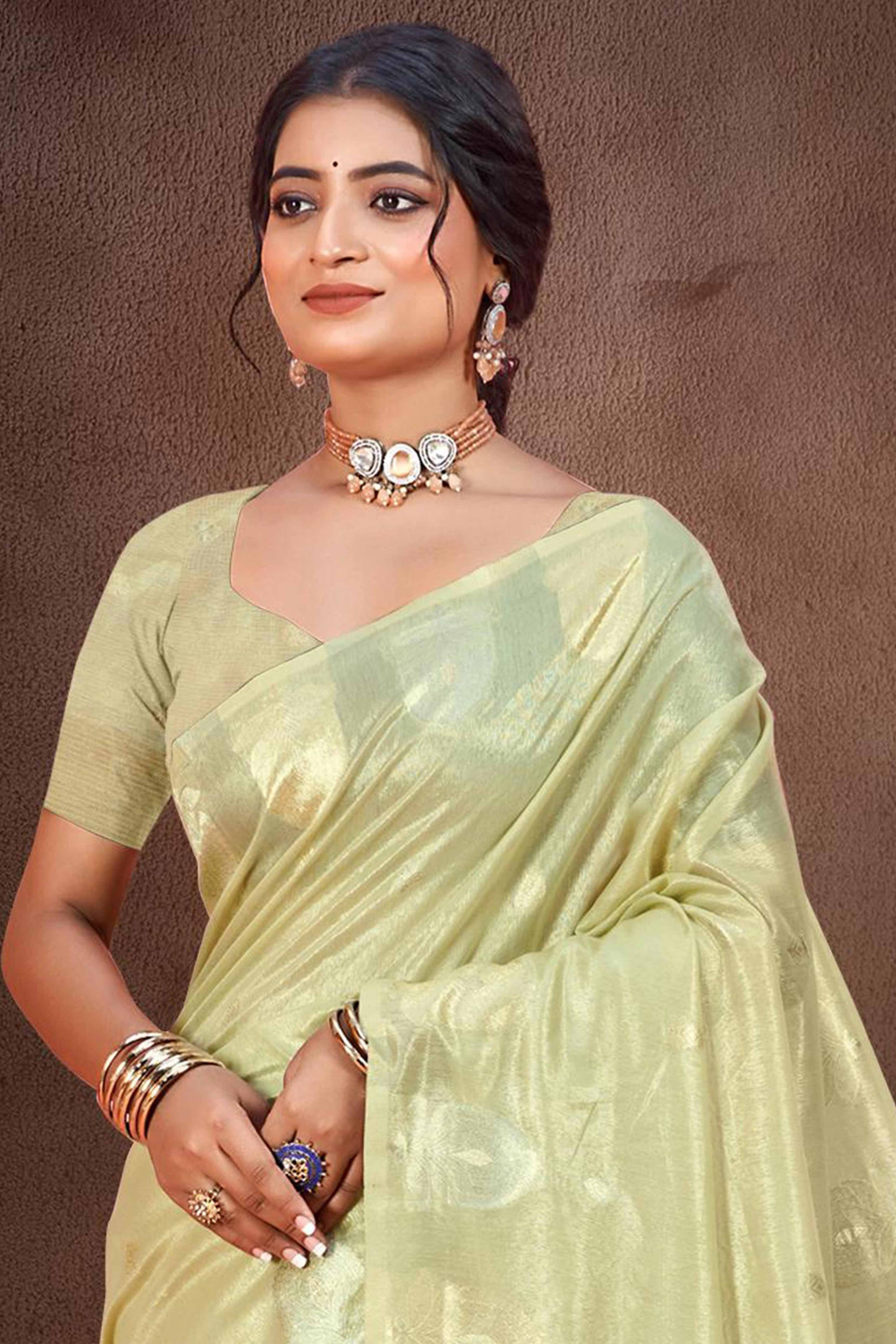 Olive Green Saree with Traditional Zari Detailing in Munga Kota Doria