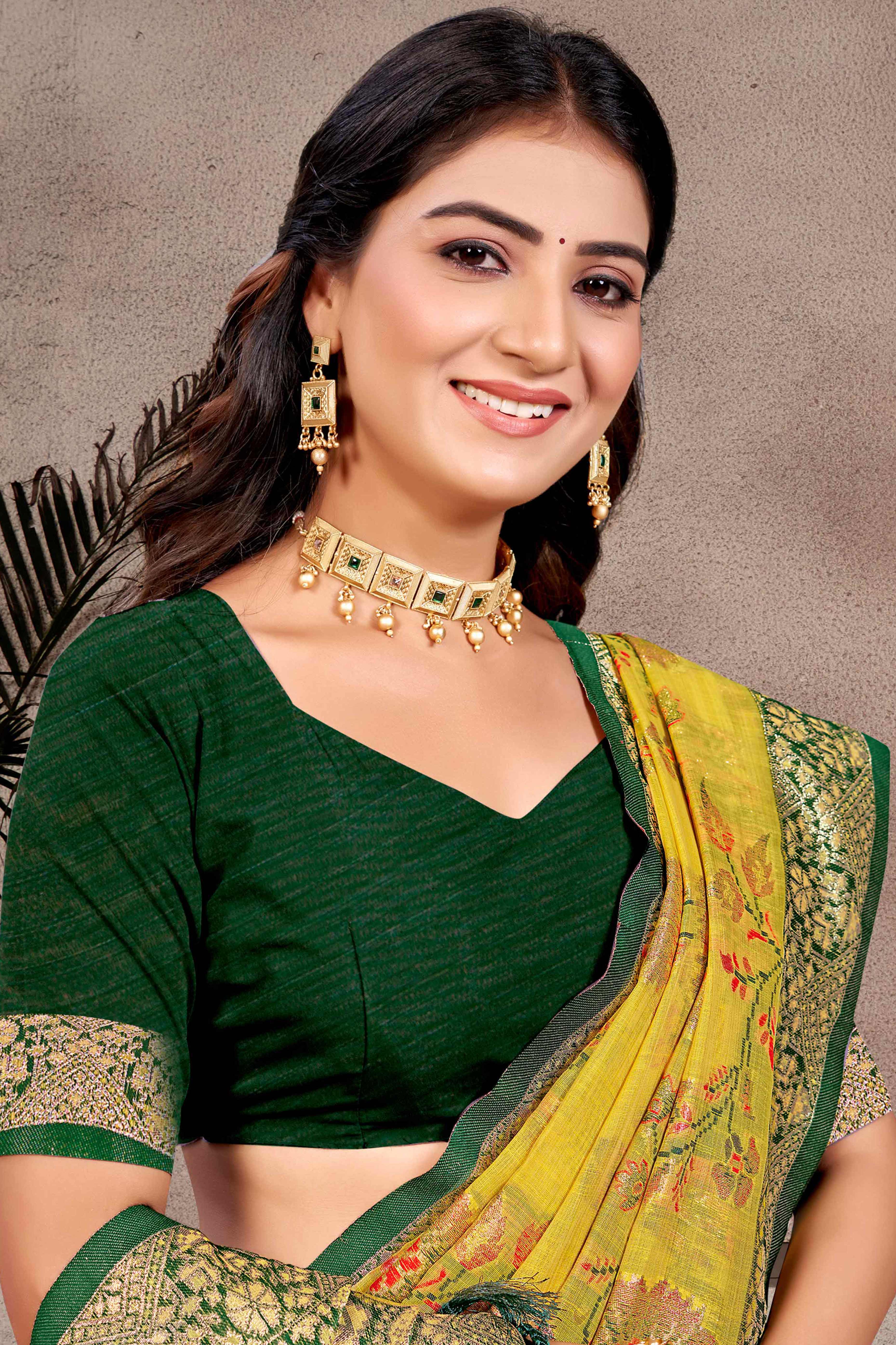 Opulent Mustard Floral Zari Motif Weaving Cotton Silk Saree With Elegant Tassel Pallu