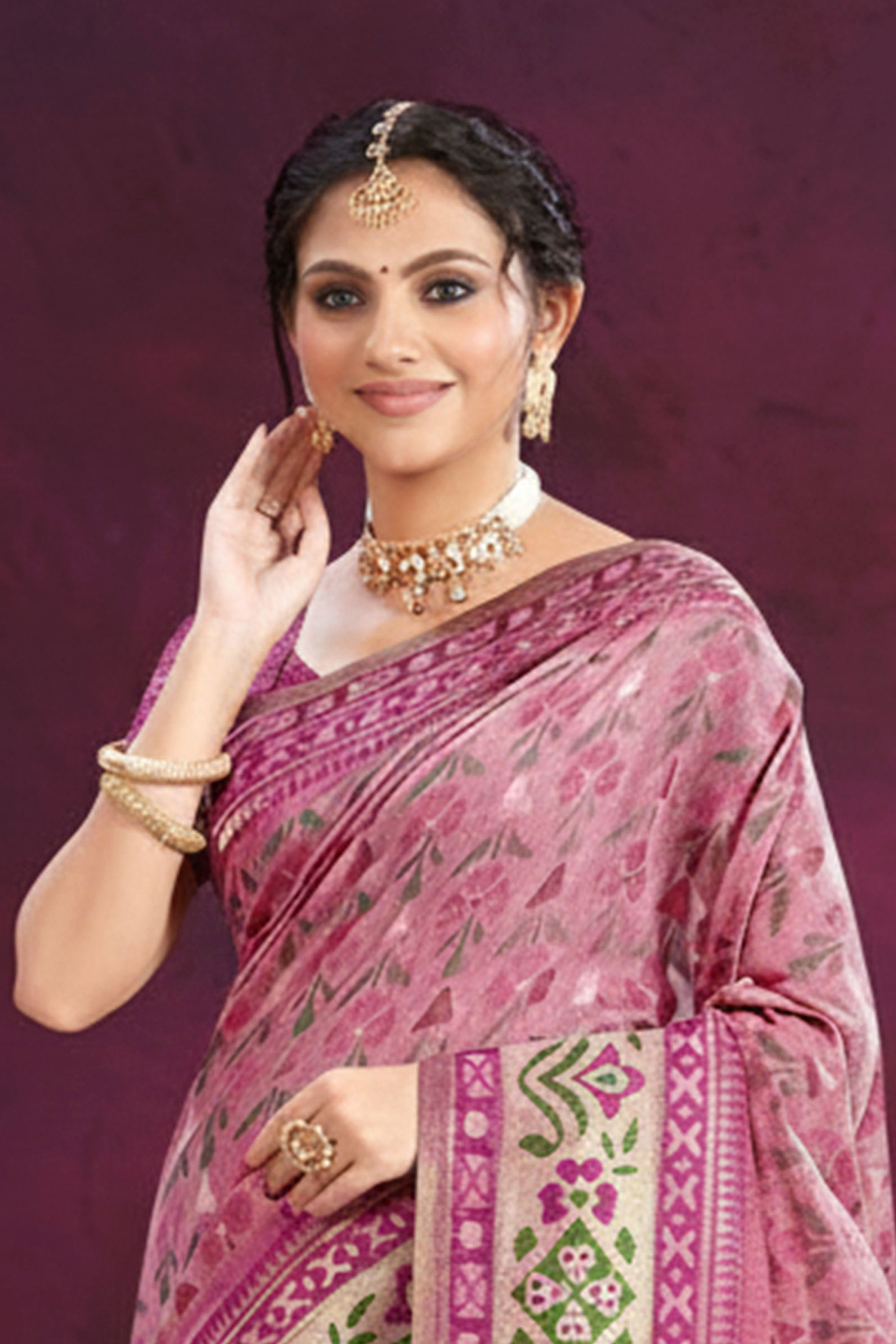 Designer Pink Cotton Silk Saree Showcasing Delicate Floral Weaving & Tassel Pallu