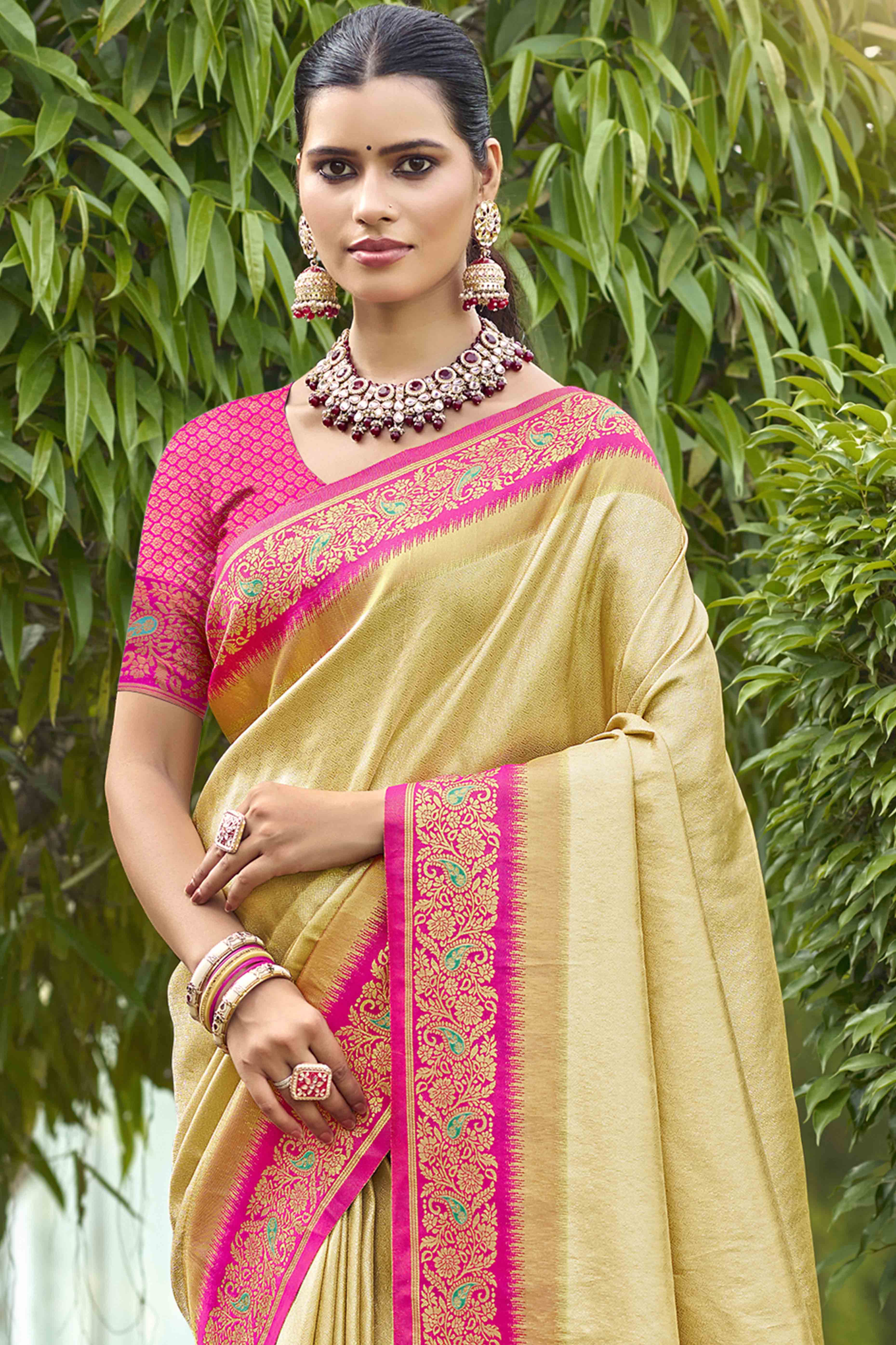 Gold Zari Weaving Organza Saree