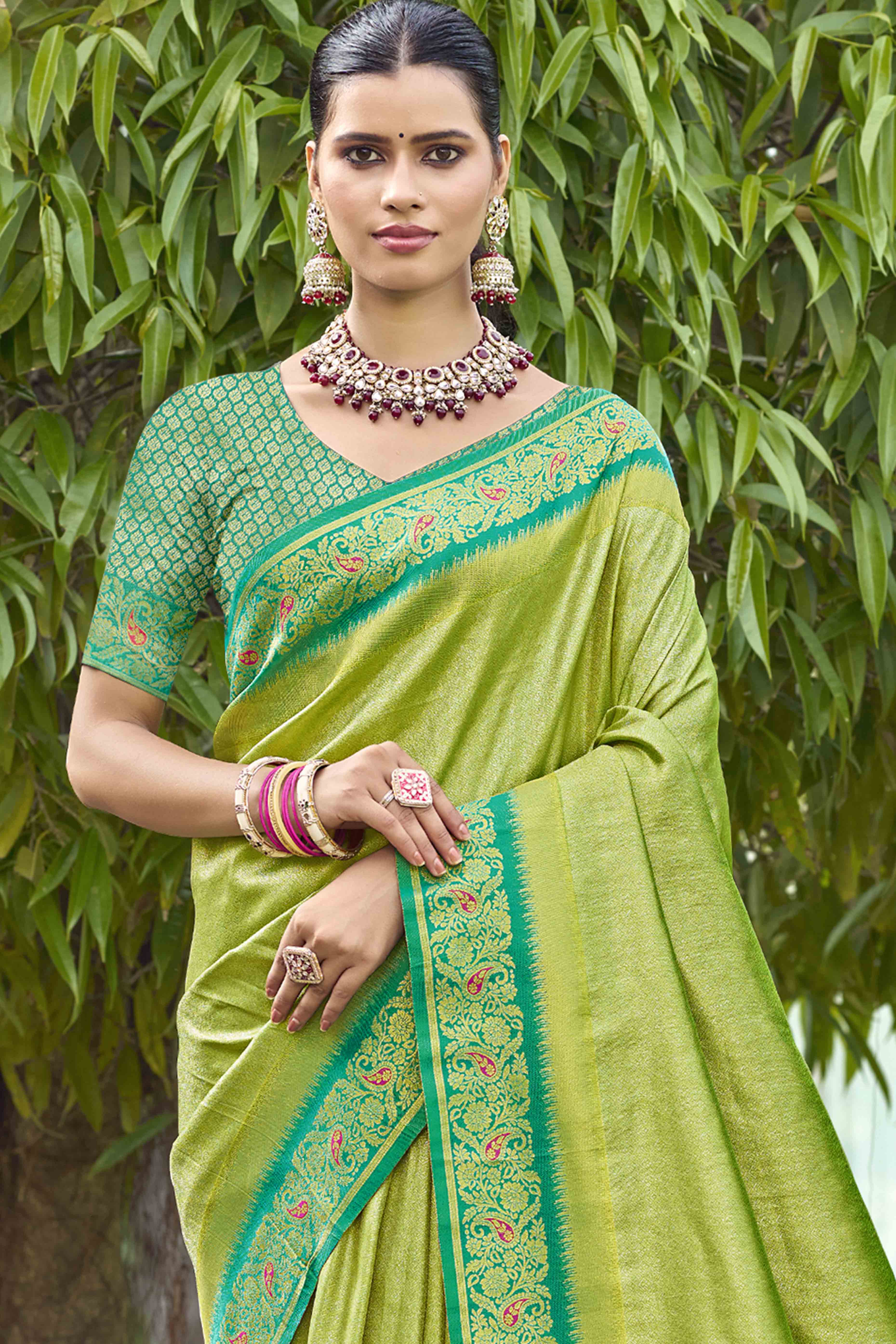 Green Zari Weaving Organza Saree