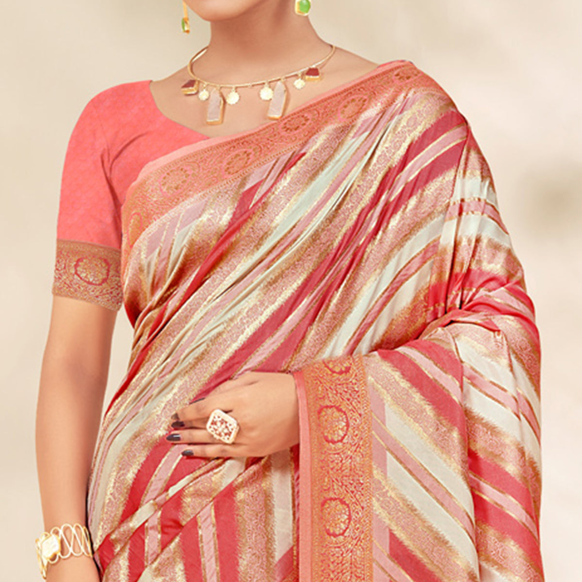 Peach Woven Cotton Silk Saree With Tassels