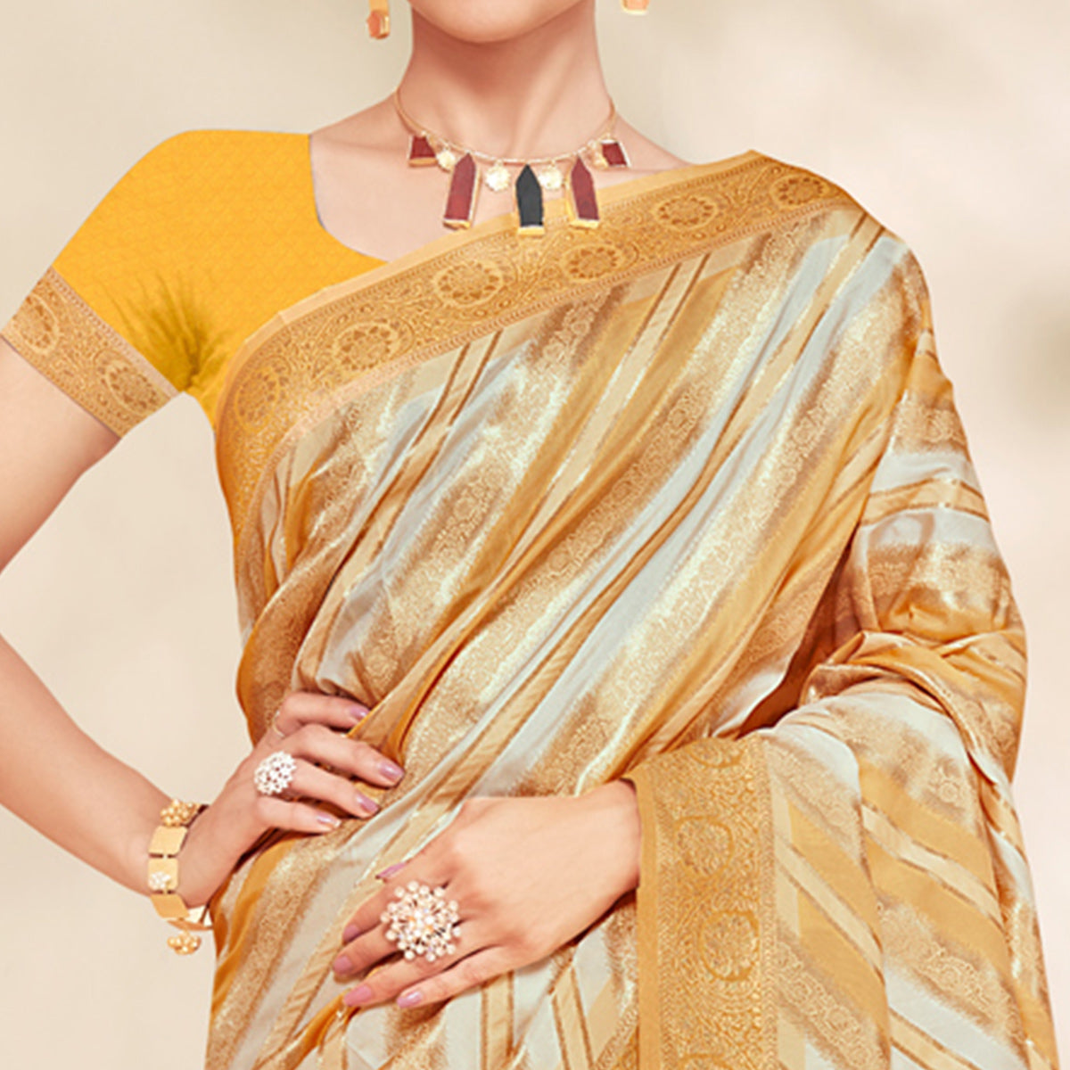 Mustard Woven Cotton Silk Saree With Tassels