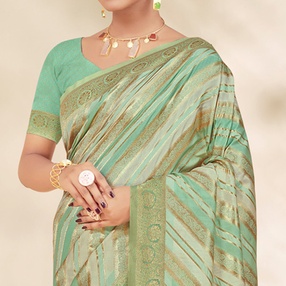 Pista Green Woven Cotton Silk Saree With Tassels