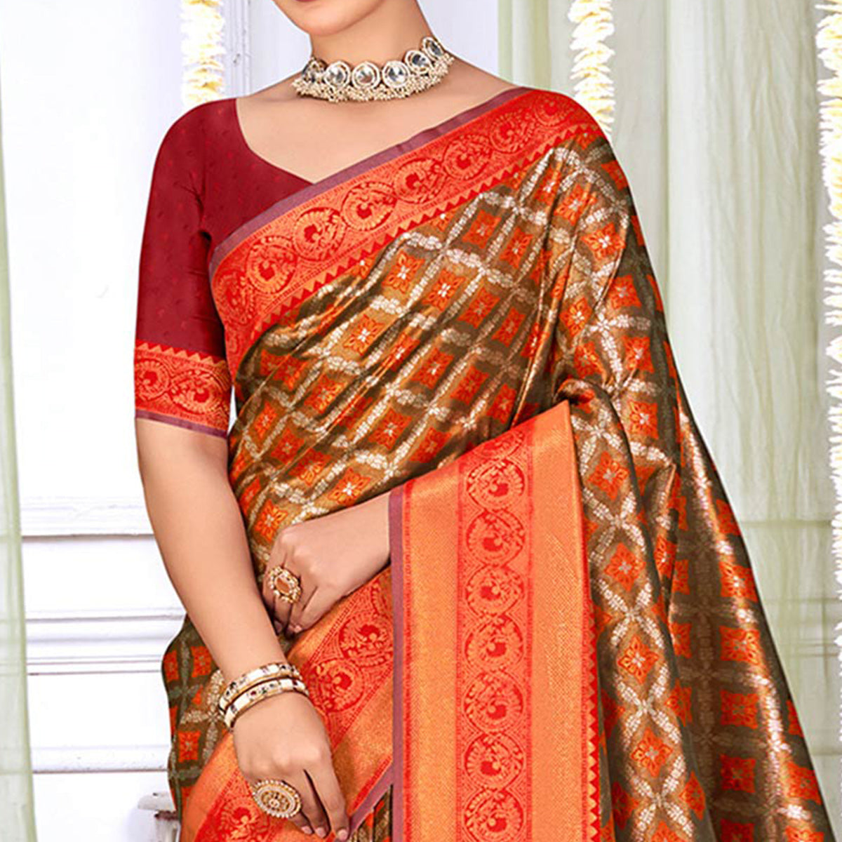 Red Woven Cotton Silk Saree With Tassels