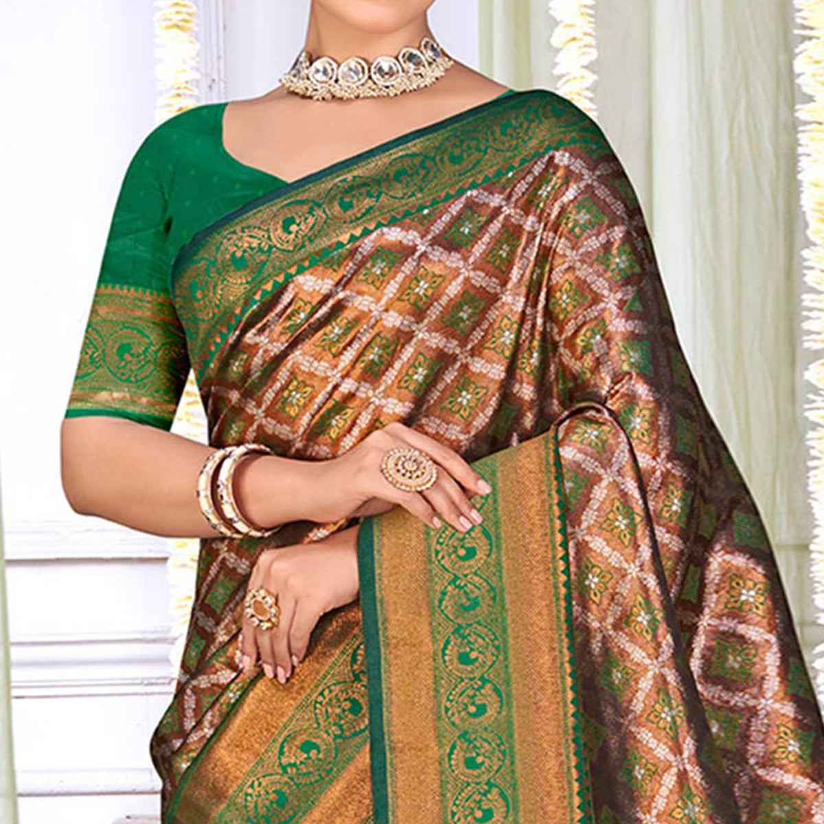 Green Woven Cotton Silk Saree With Tassels