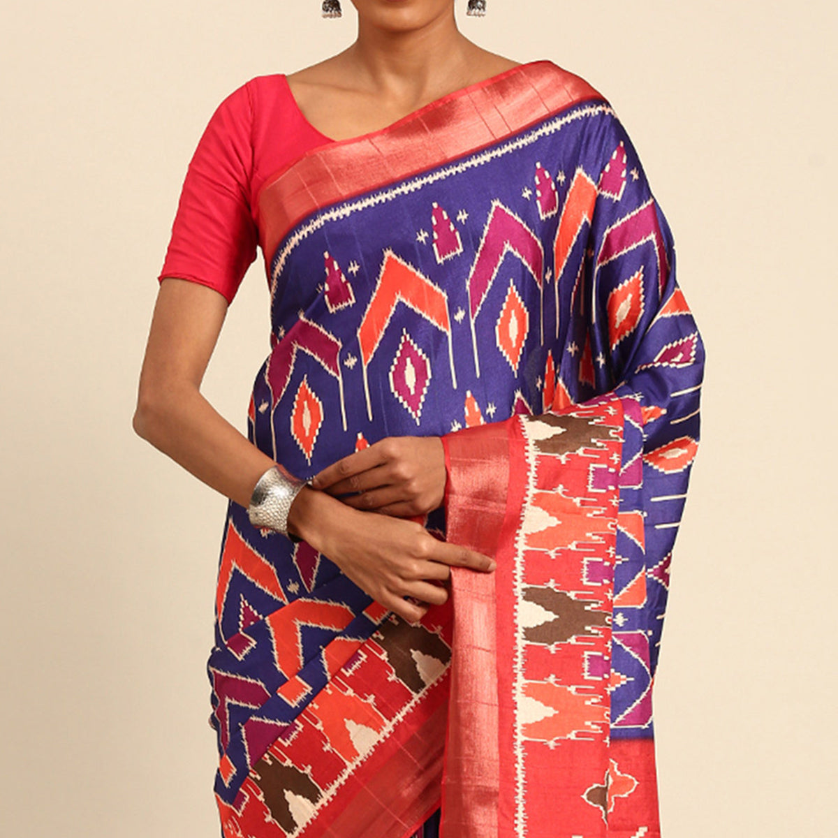 Blue Digital Printed Cotton Blend Saree With Woven Border