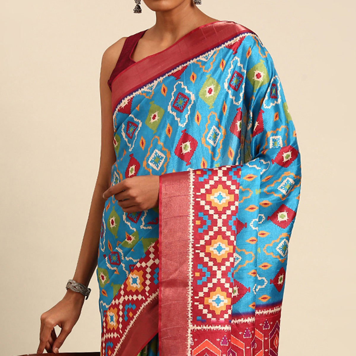 Blue Digital Printed Cotton Blend Saree With Woven Border