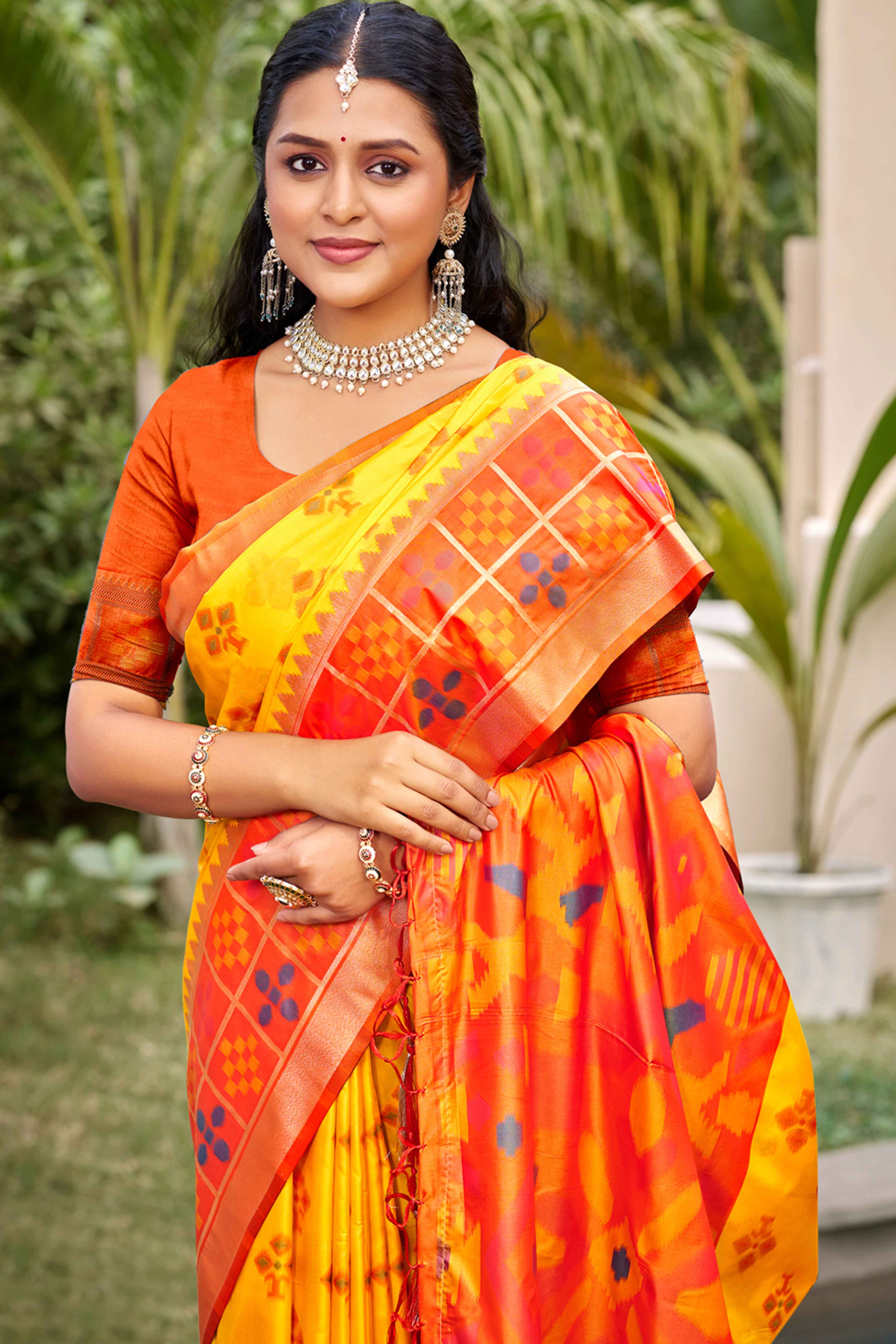 Yellow Woven Cotton Silk Saree With Tassels