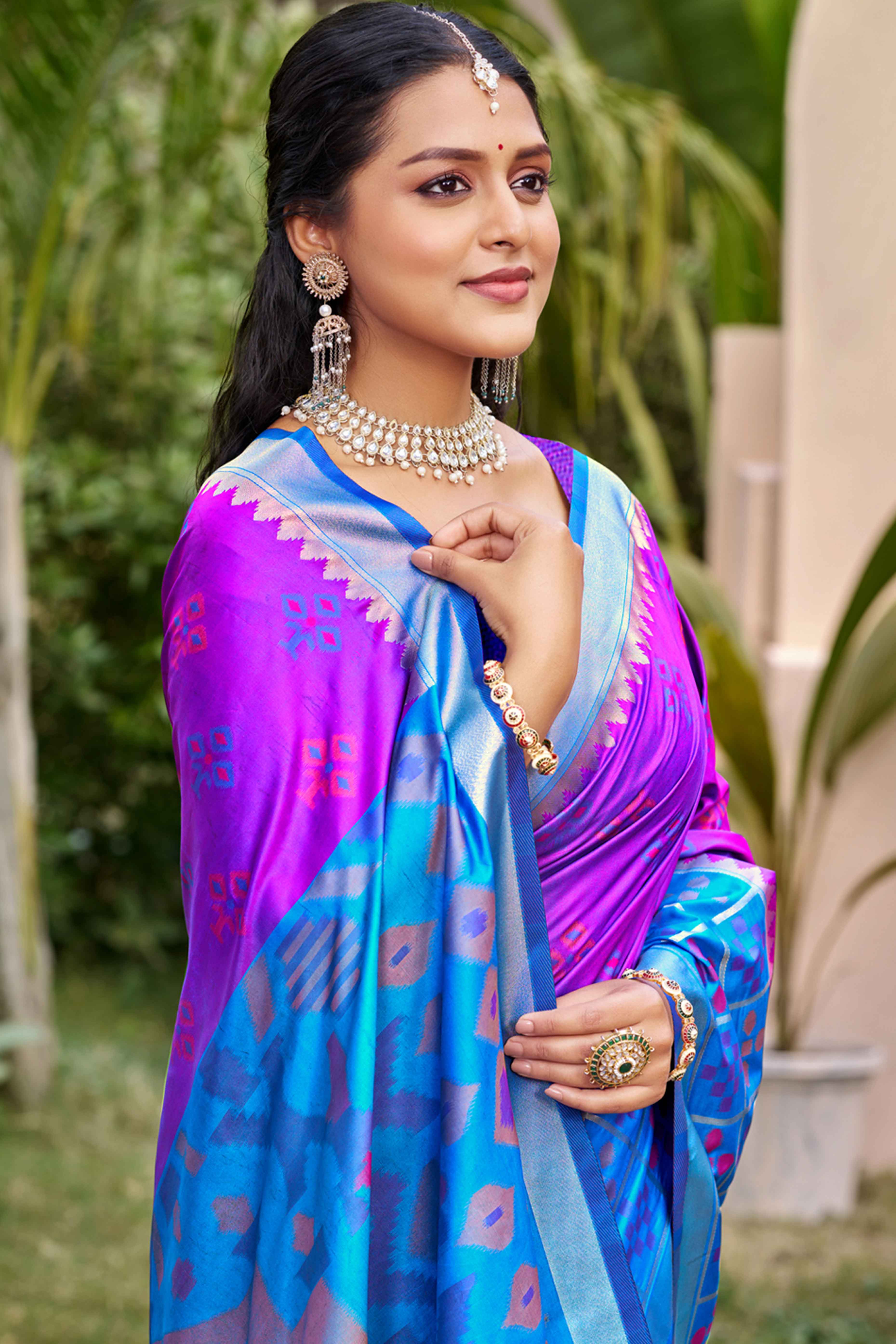 Violet Woven Cotton Silk Saree With Tassels