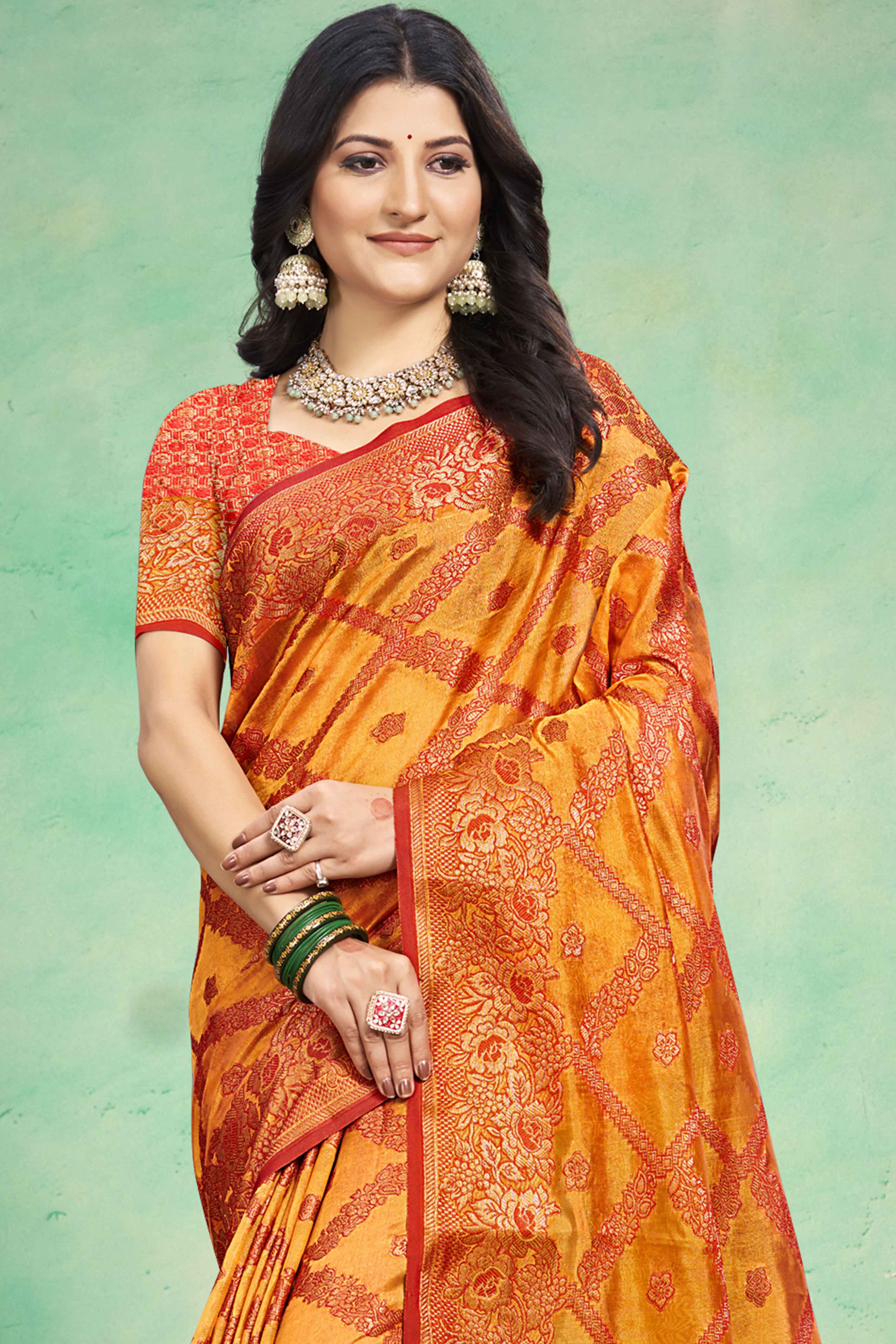 Mustard Floral Woven Cotton Silk Saree