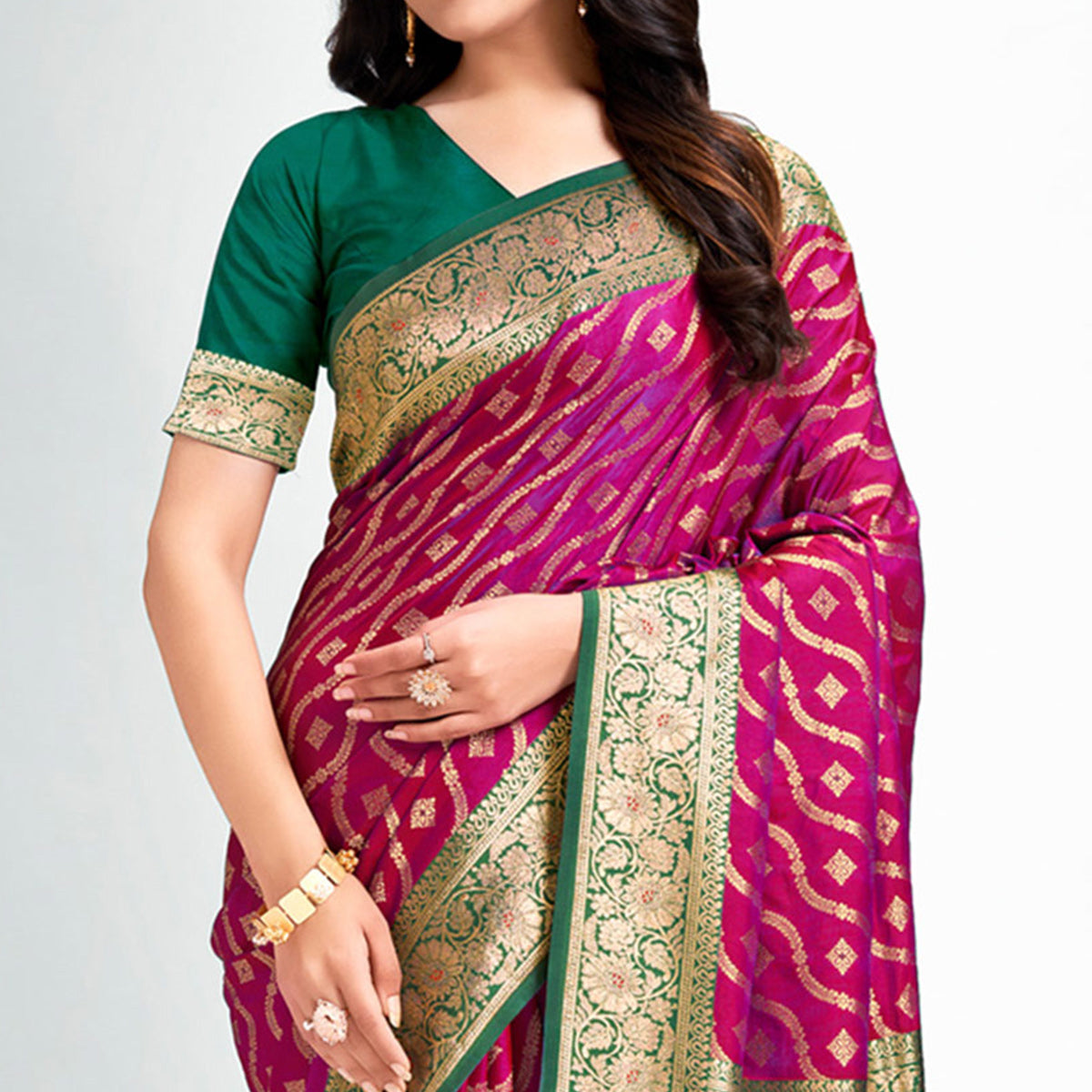 Purple Woven Banarasi Silk Saree With Tassels