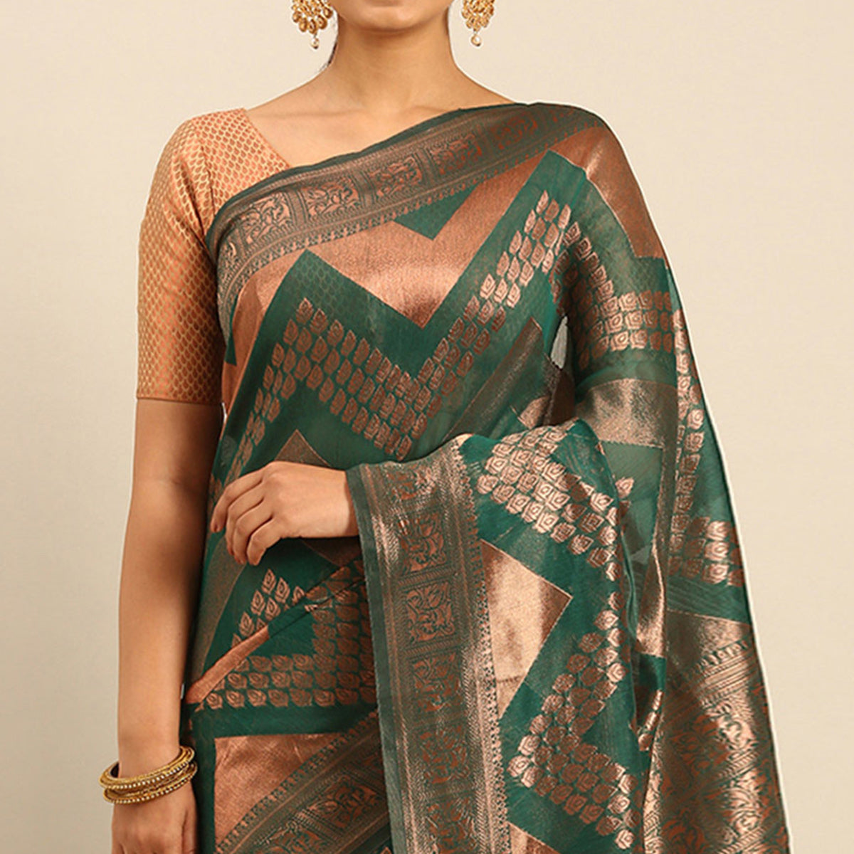 Green Floral Woven Cotton Silk Saree
