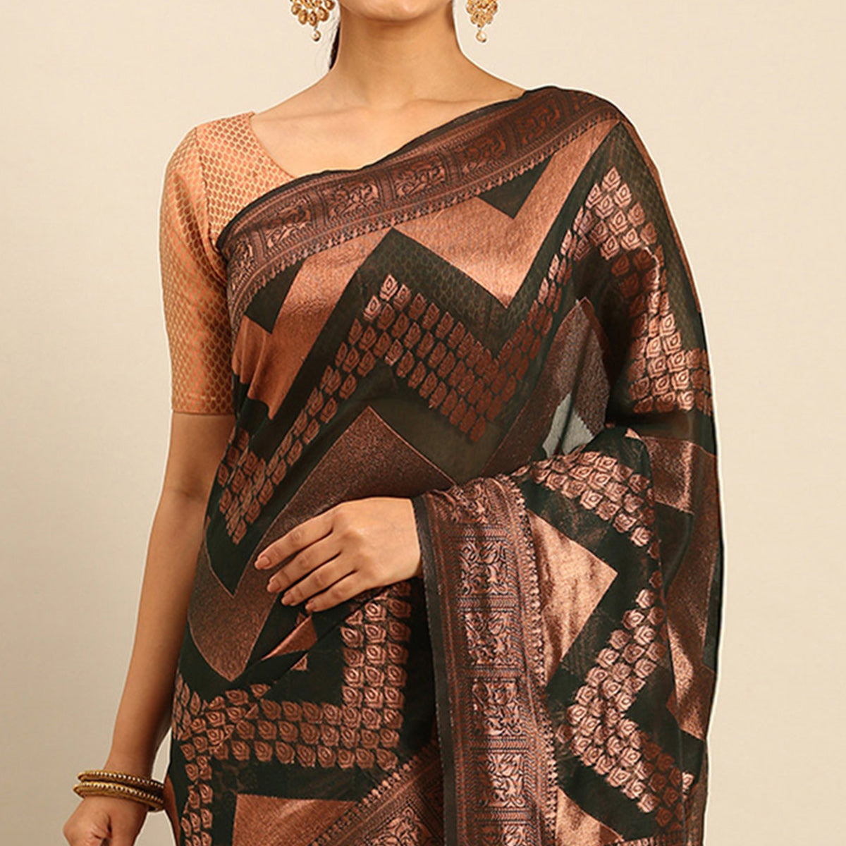 Green Floral Woven Cotton Silk Saree