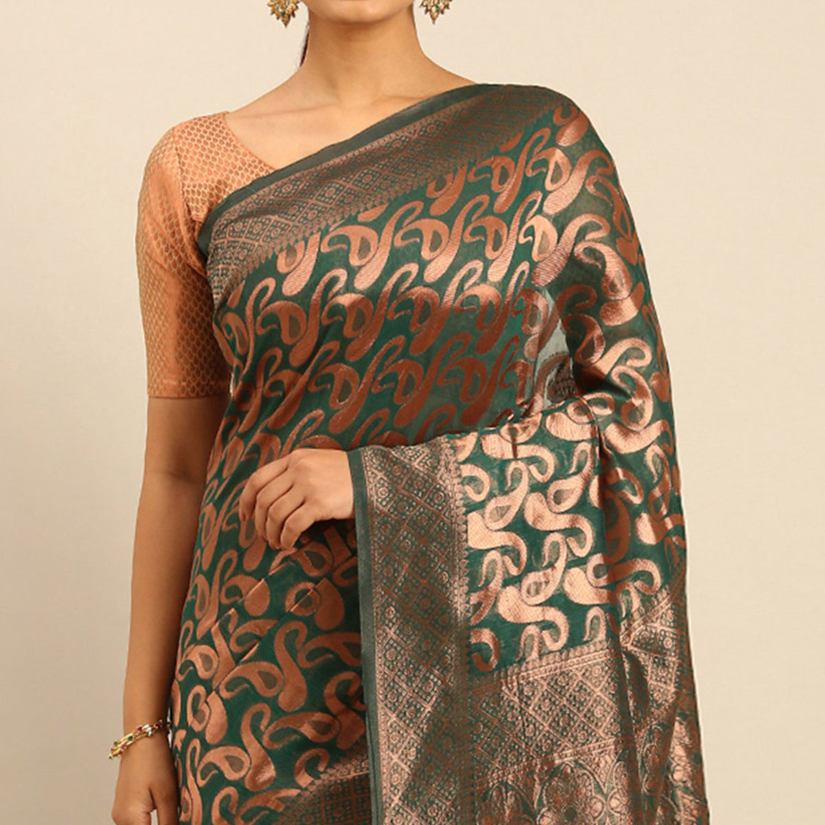 Green Floral Woven Cotton Silk Saree