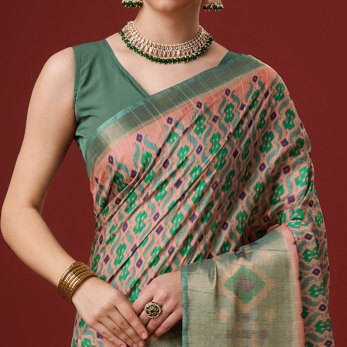 Peach Digital Printed Cotton Silk Saree With Border