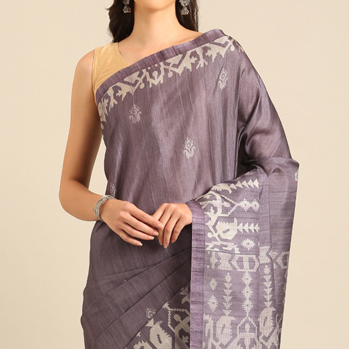 Purple Digital Print Cotton Blend Saree