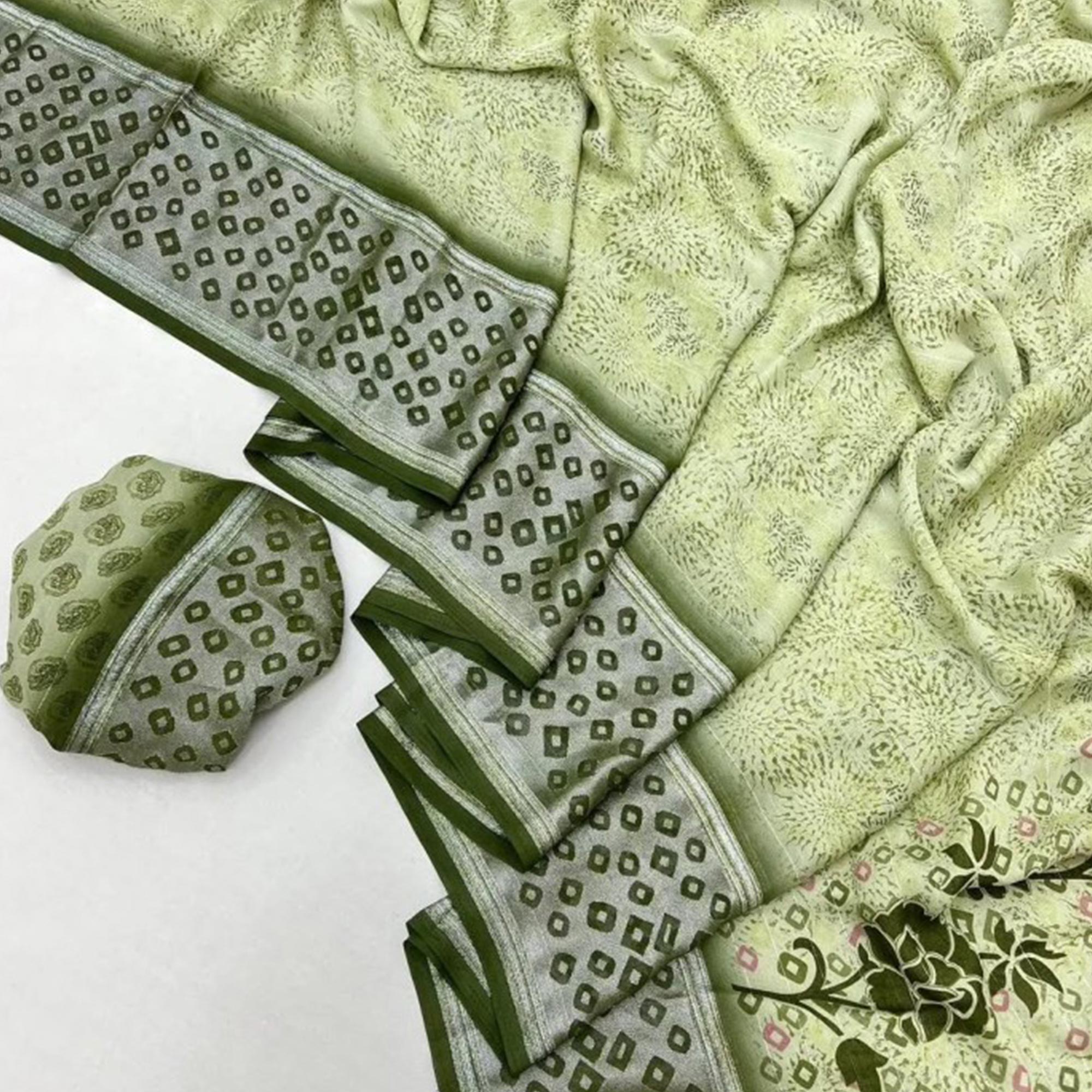 Green Floral Printed Chiffon Saree