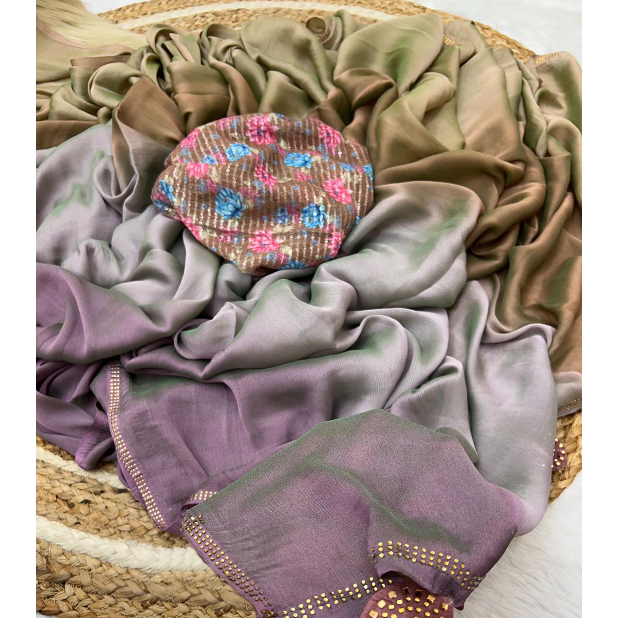 Multicolor Ombre Printed Chiffon Saree
