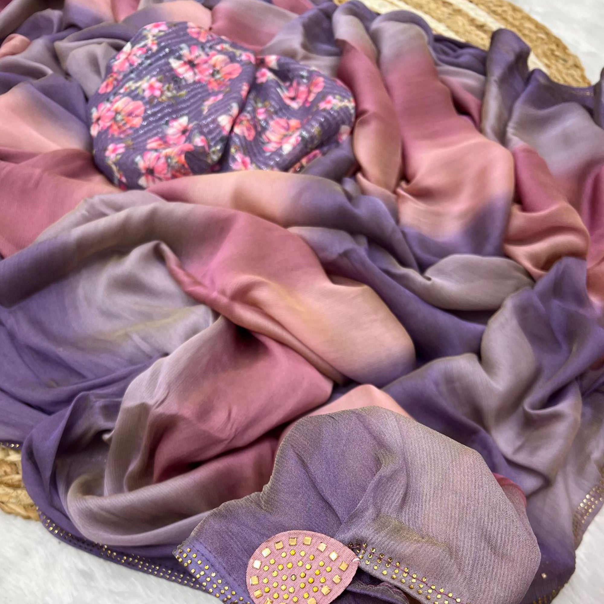 Multicolor Ombre Printed Chiffon Saree