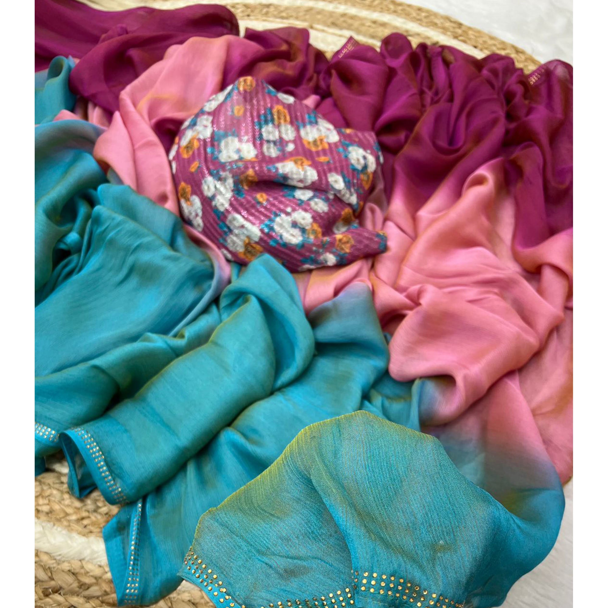 Multicolor Ombre Printed Chiffon Saree