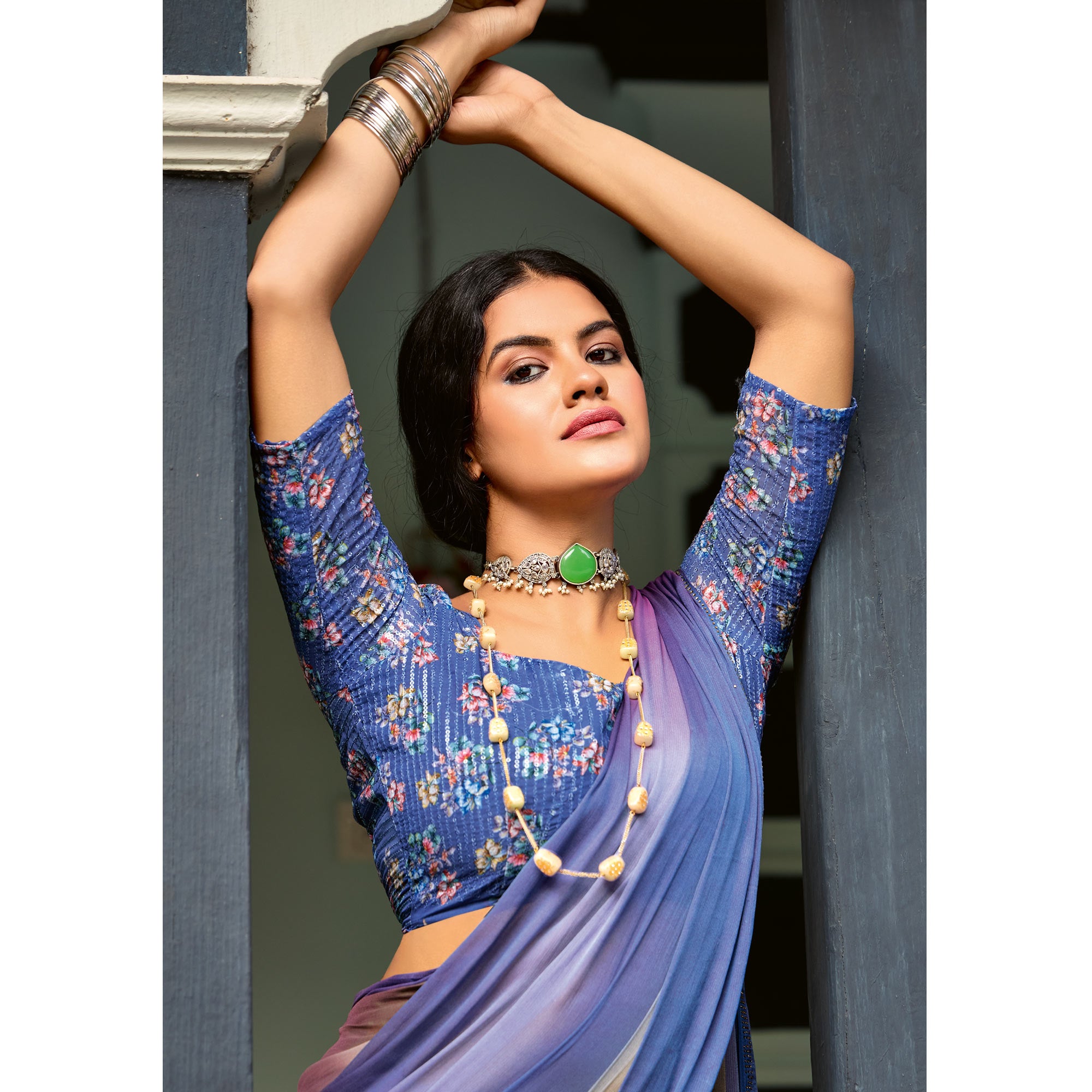 Violet Ombre Print Chiffon Sarees