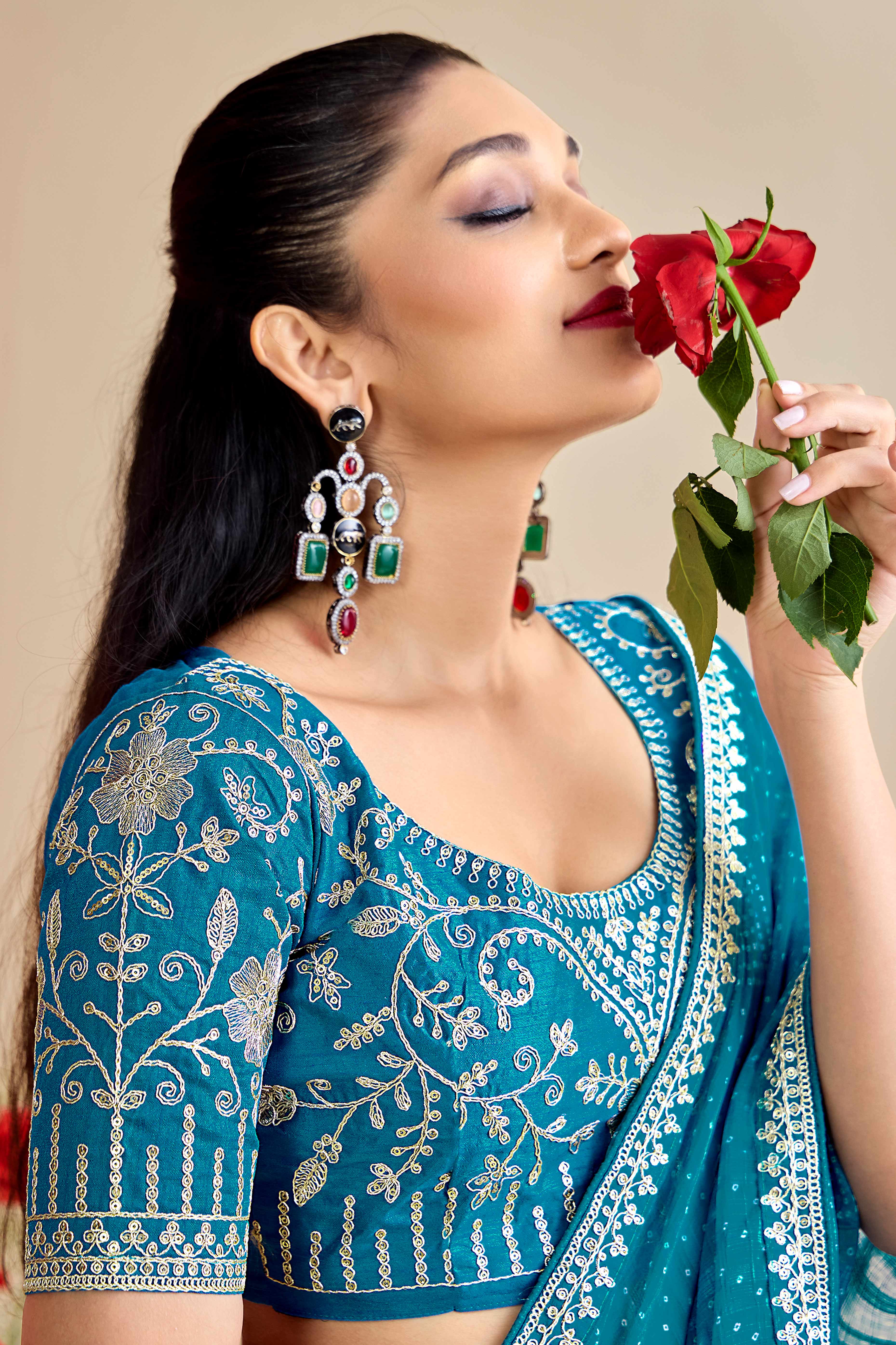 Blue Bandhani Printed Charm In Georgette With Sparkling Sequin Embroidered Border