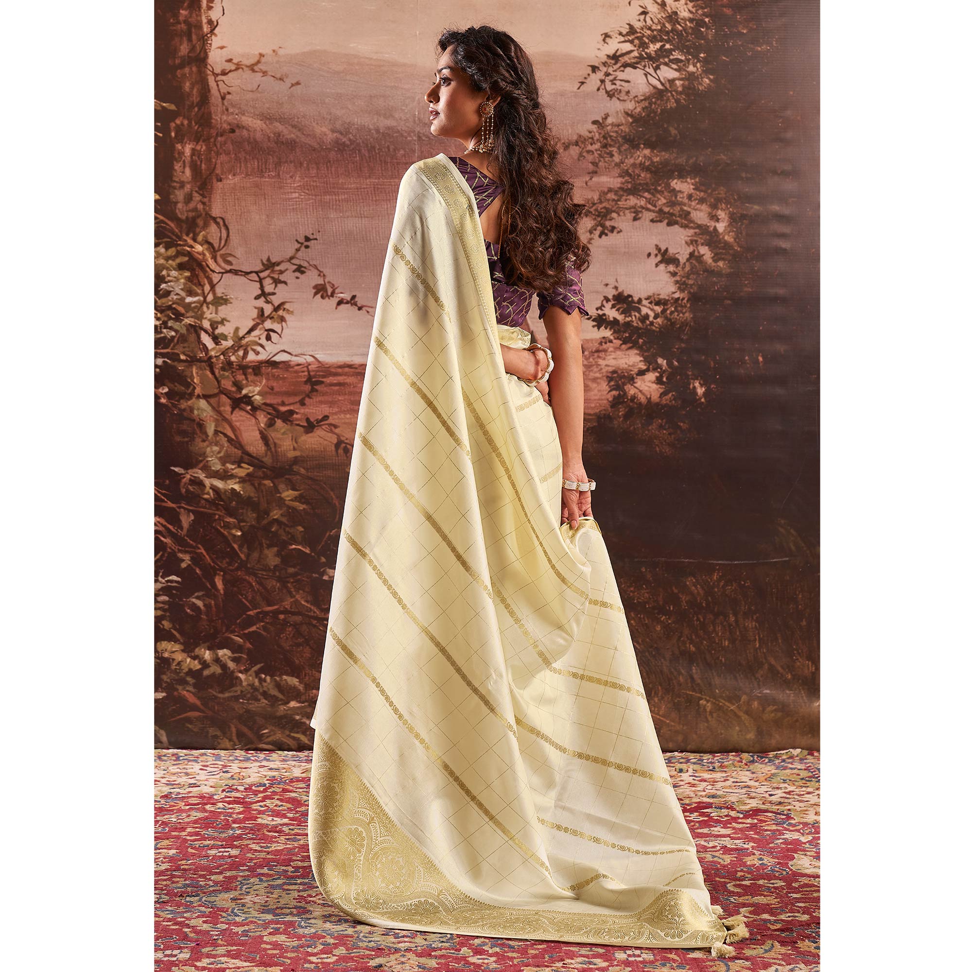 Cream Woven Cotton Silk Saree