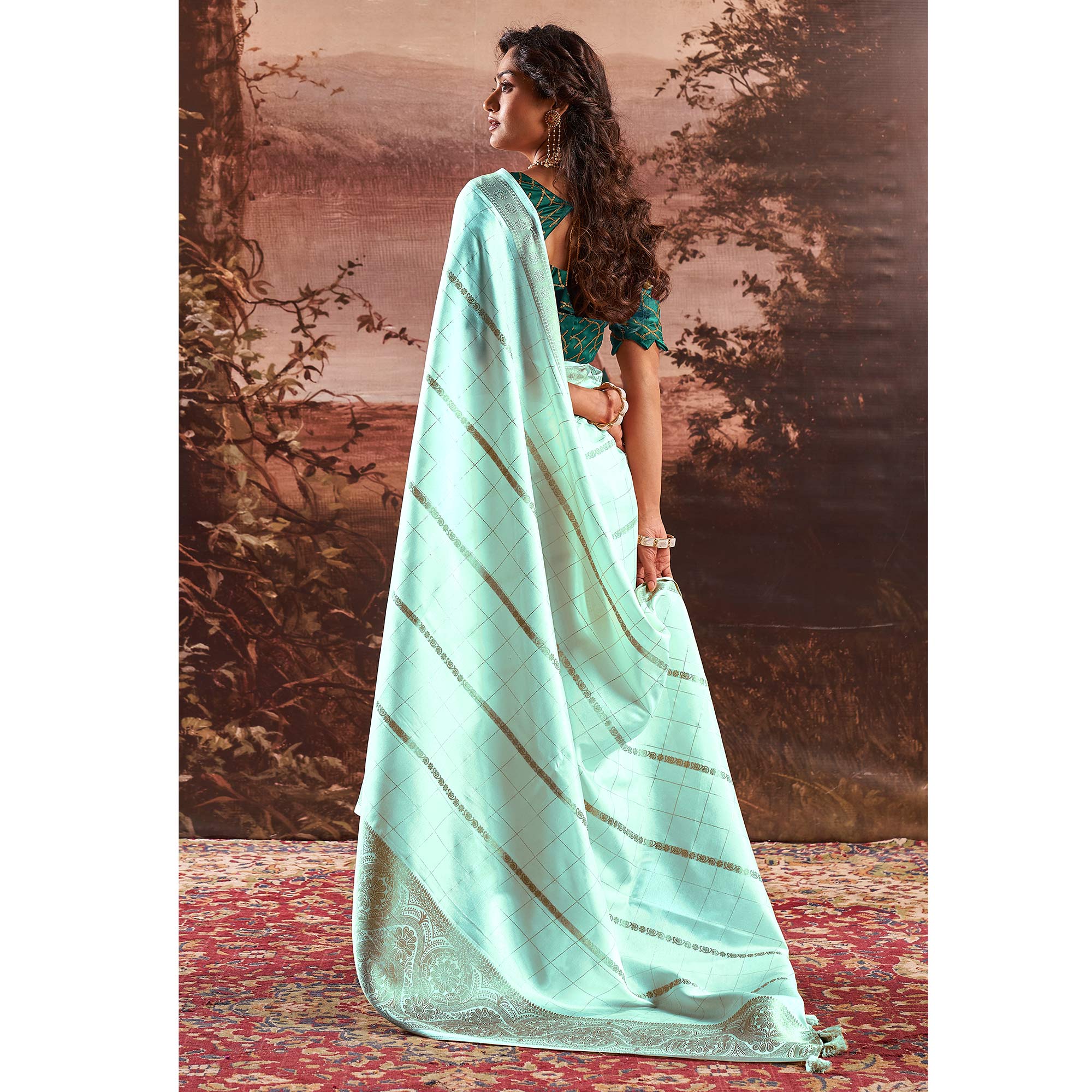 Turquoise Woven Cotton Silk Saree