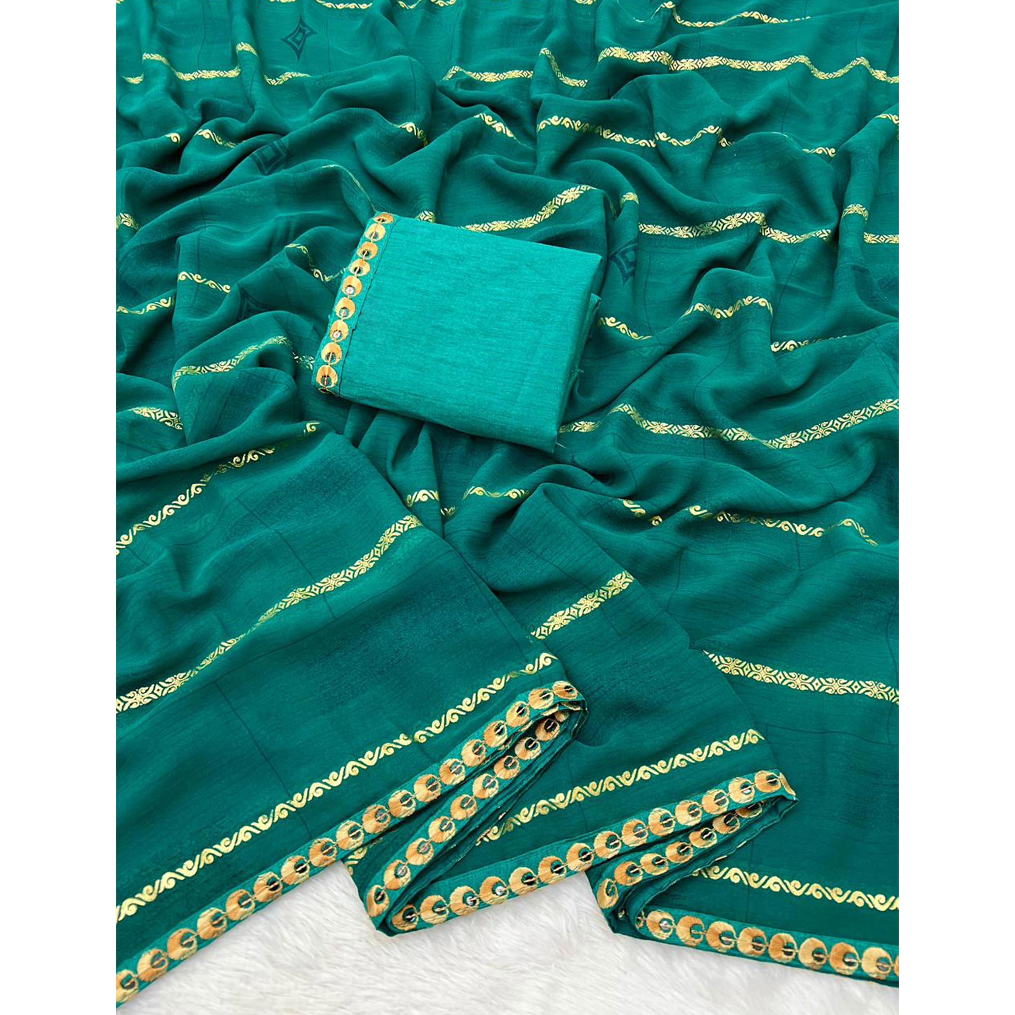 Rama Green Soft Crush Georgette Printed Saree