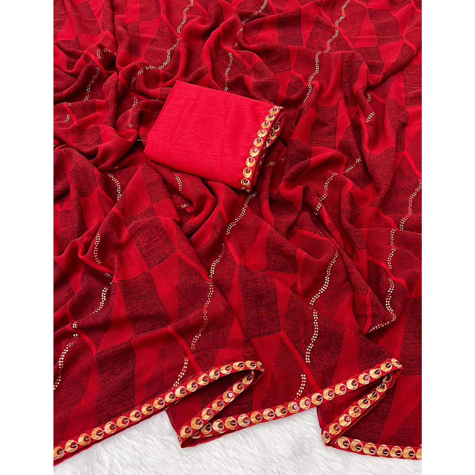 Pinkish Red Soft Crush Georgette Printed Saree