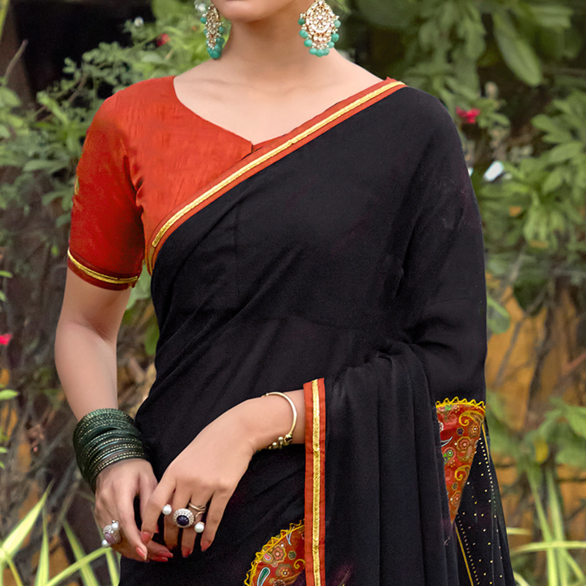 Black Embroidered Georgette Saree
