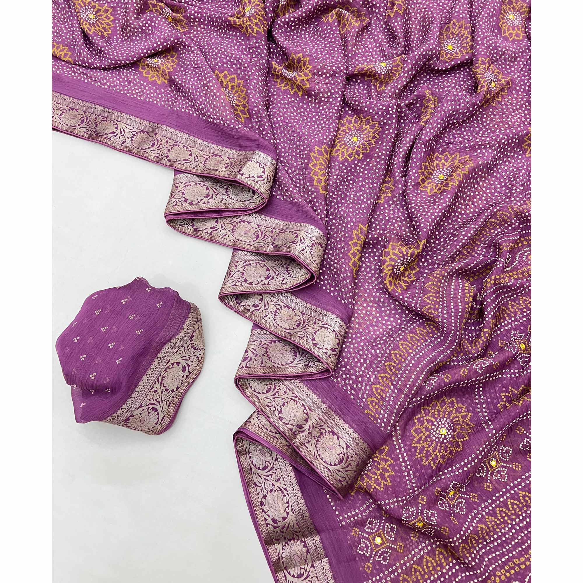 Wine Bandhani Printed Chiffon Saree