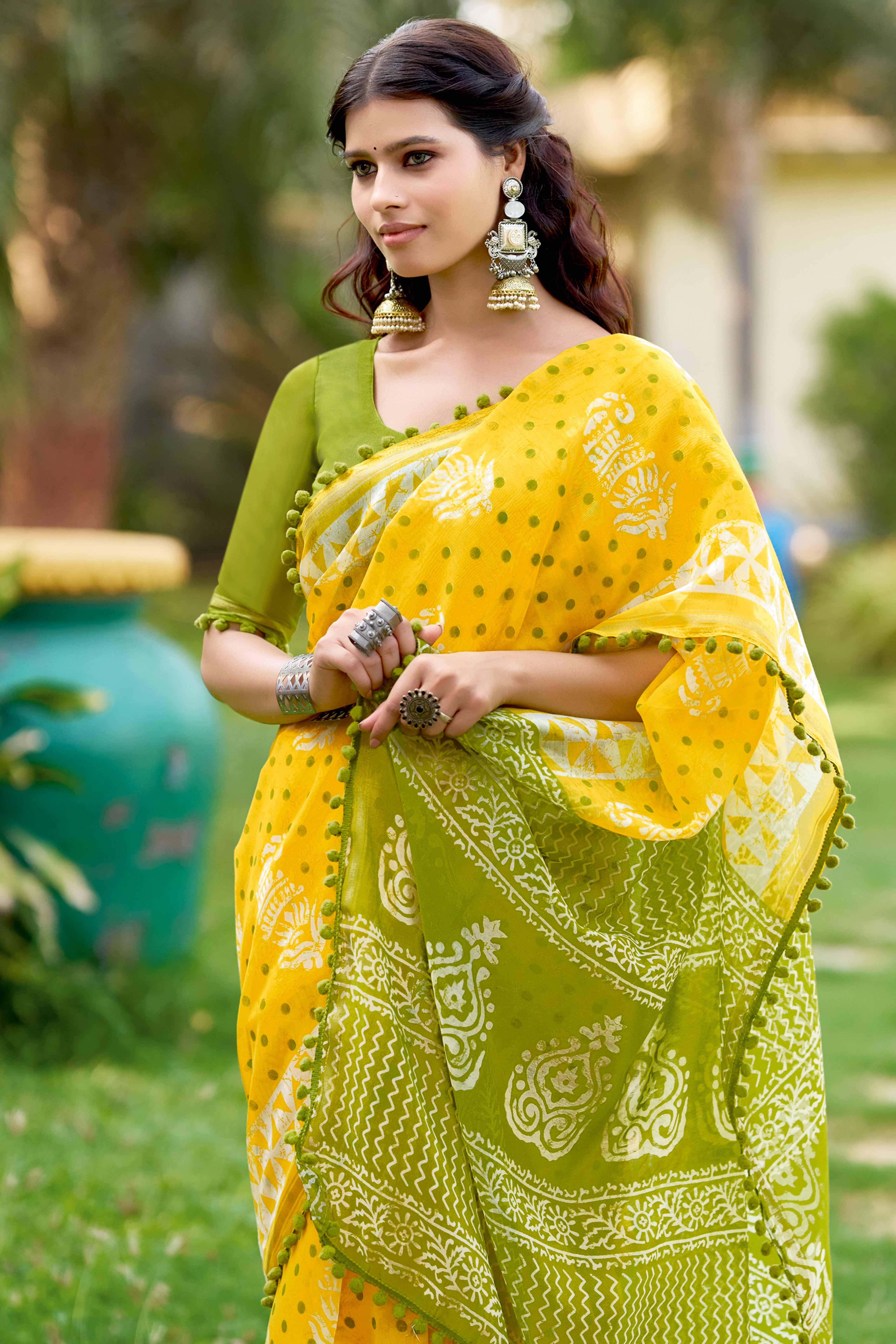 Casual Yellow Floral Print Saree in Lightweight Pure Mul Cotton