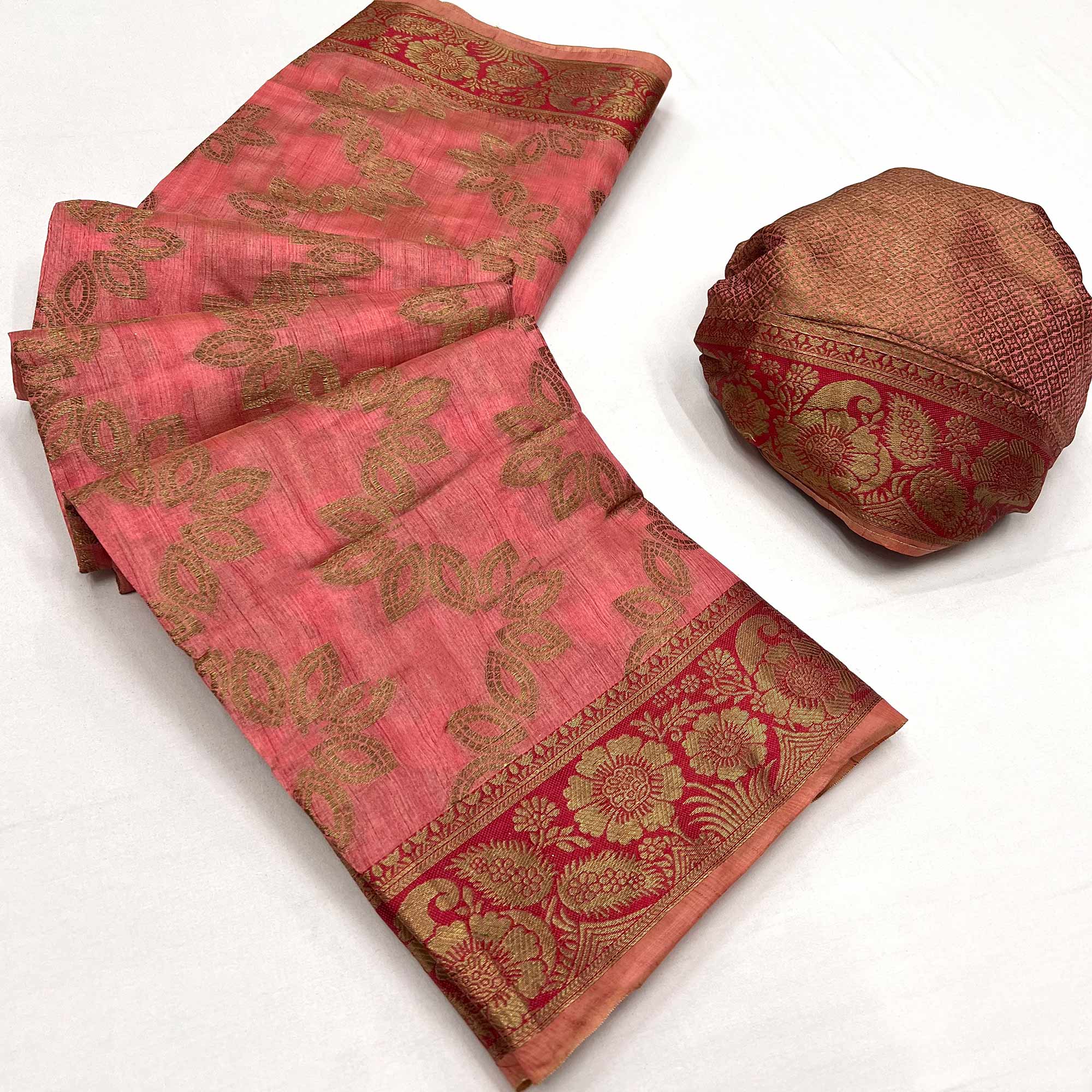 Gajari Pink Floral Woven Art Sill Saree