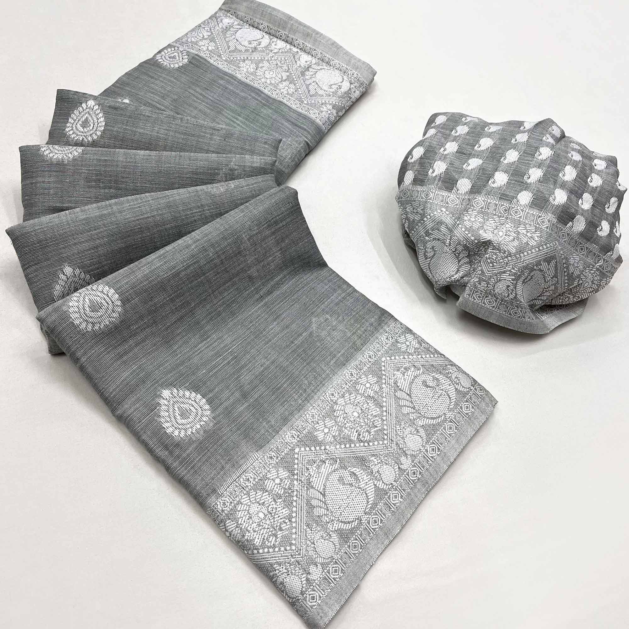Grey Woven Linen Saree