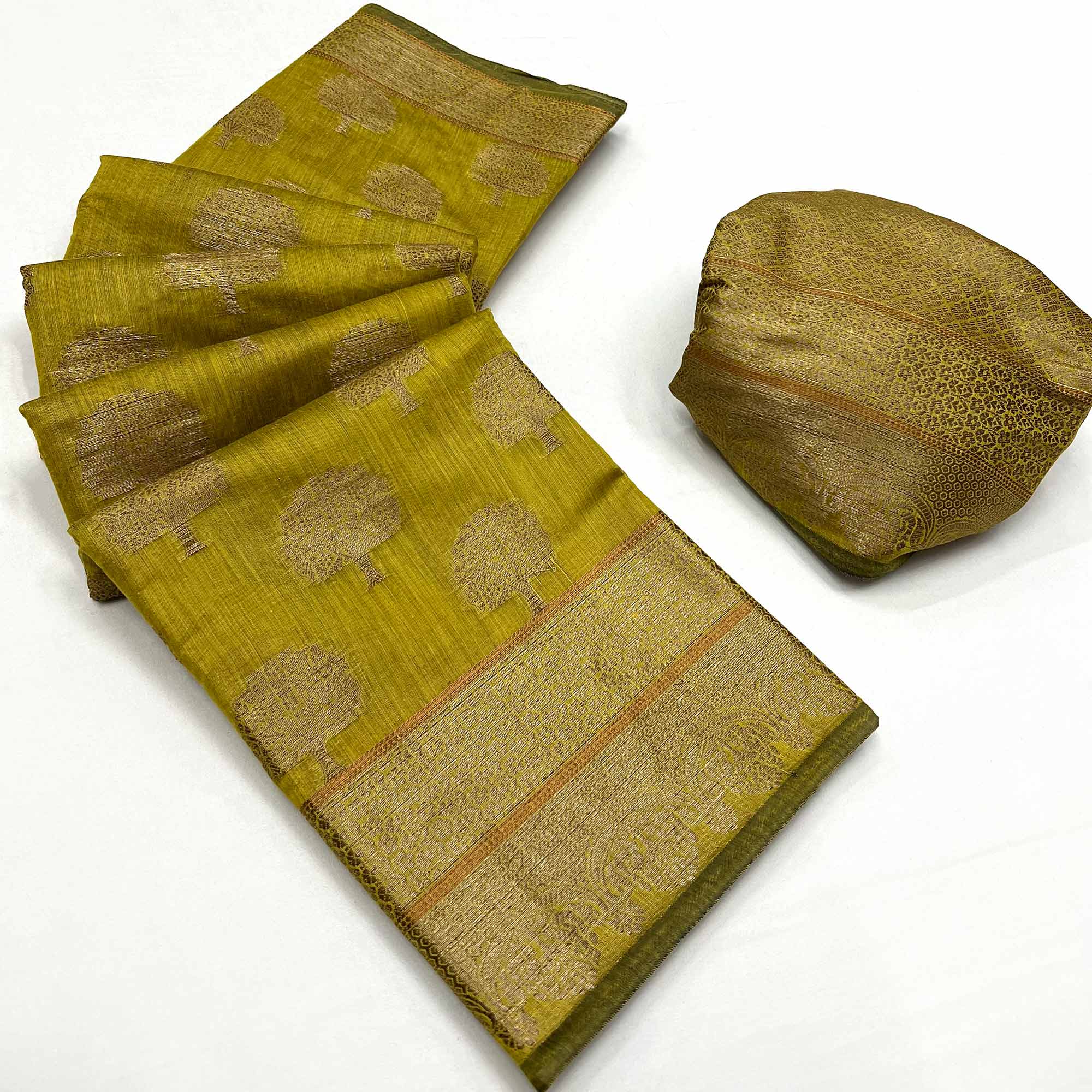 Green Floral Woven Pure Cotton Saree