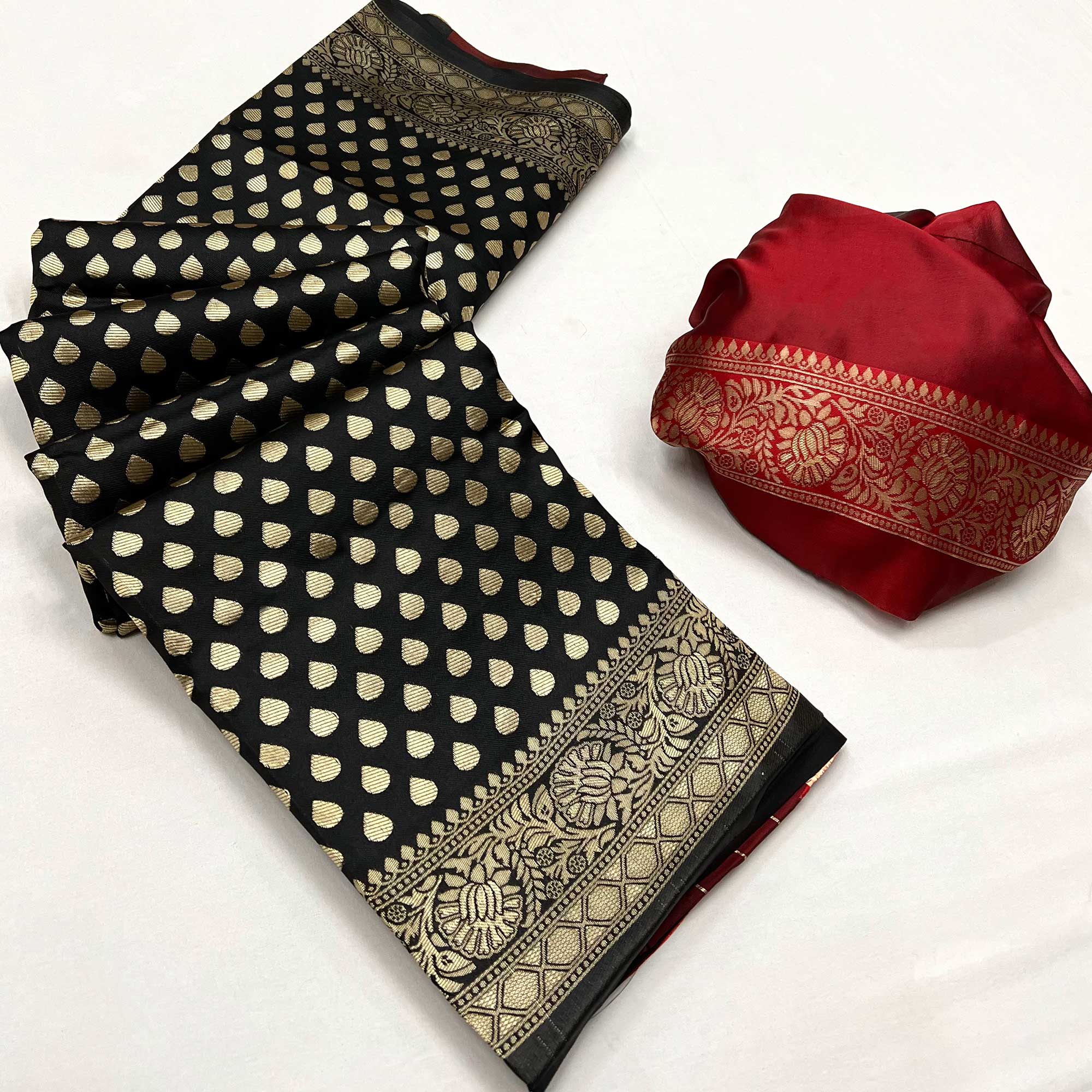 Black Floral Woven Banarasi Silk Saree