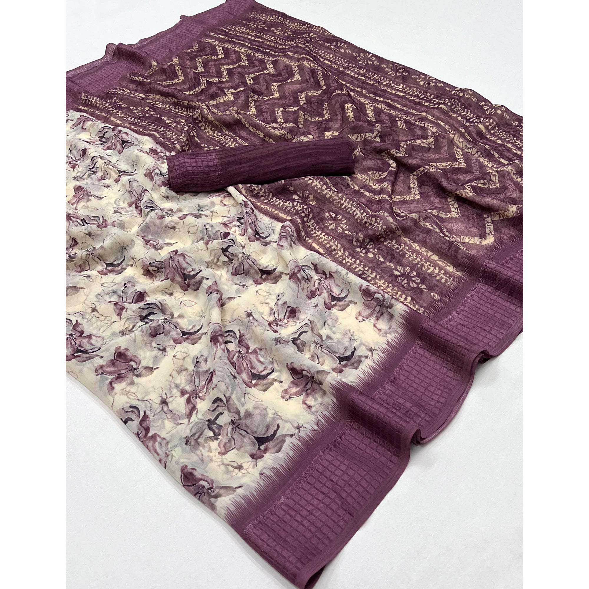 Purple Floral Printed Georgette Saree