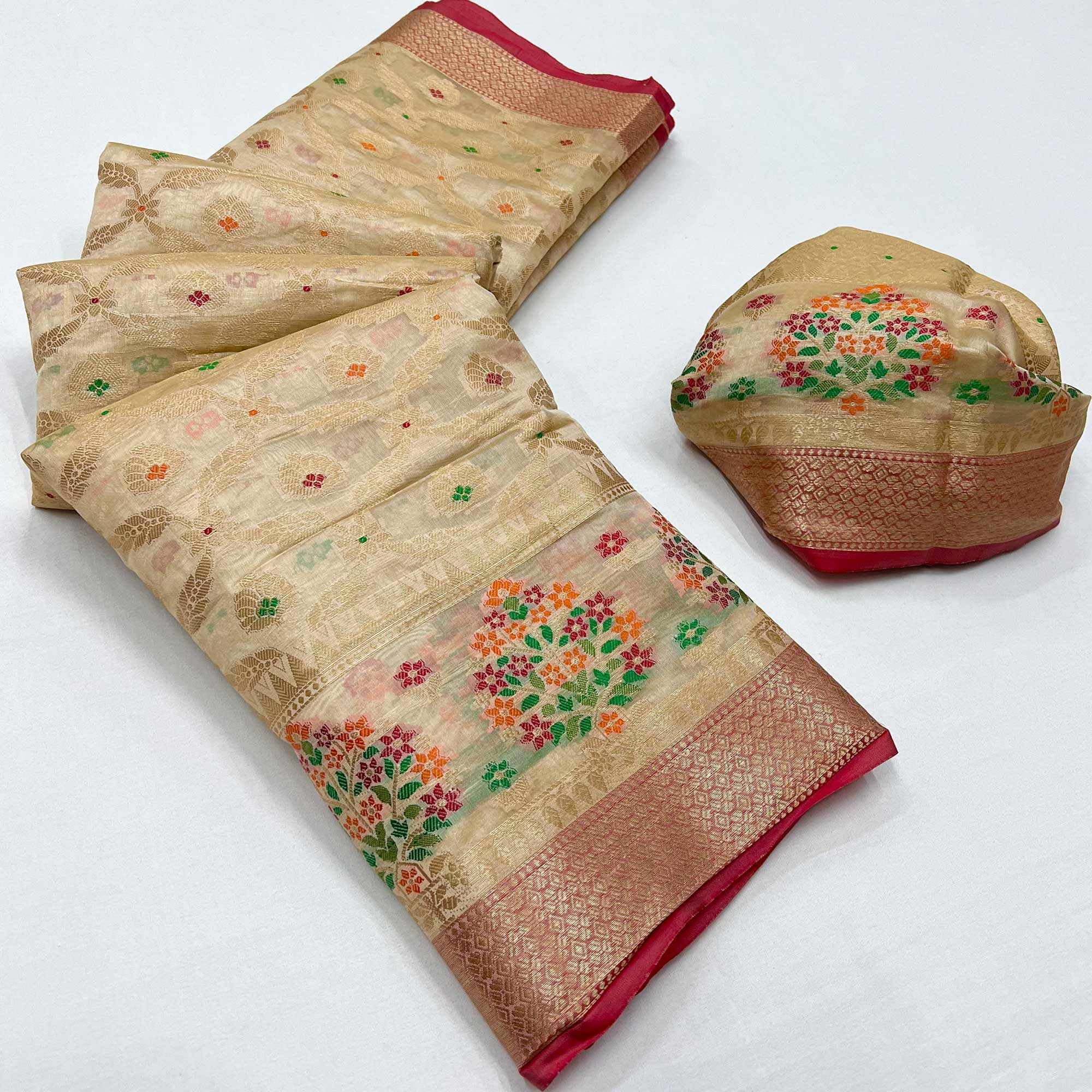 Offwhite Floral Woven Organza Saree