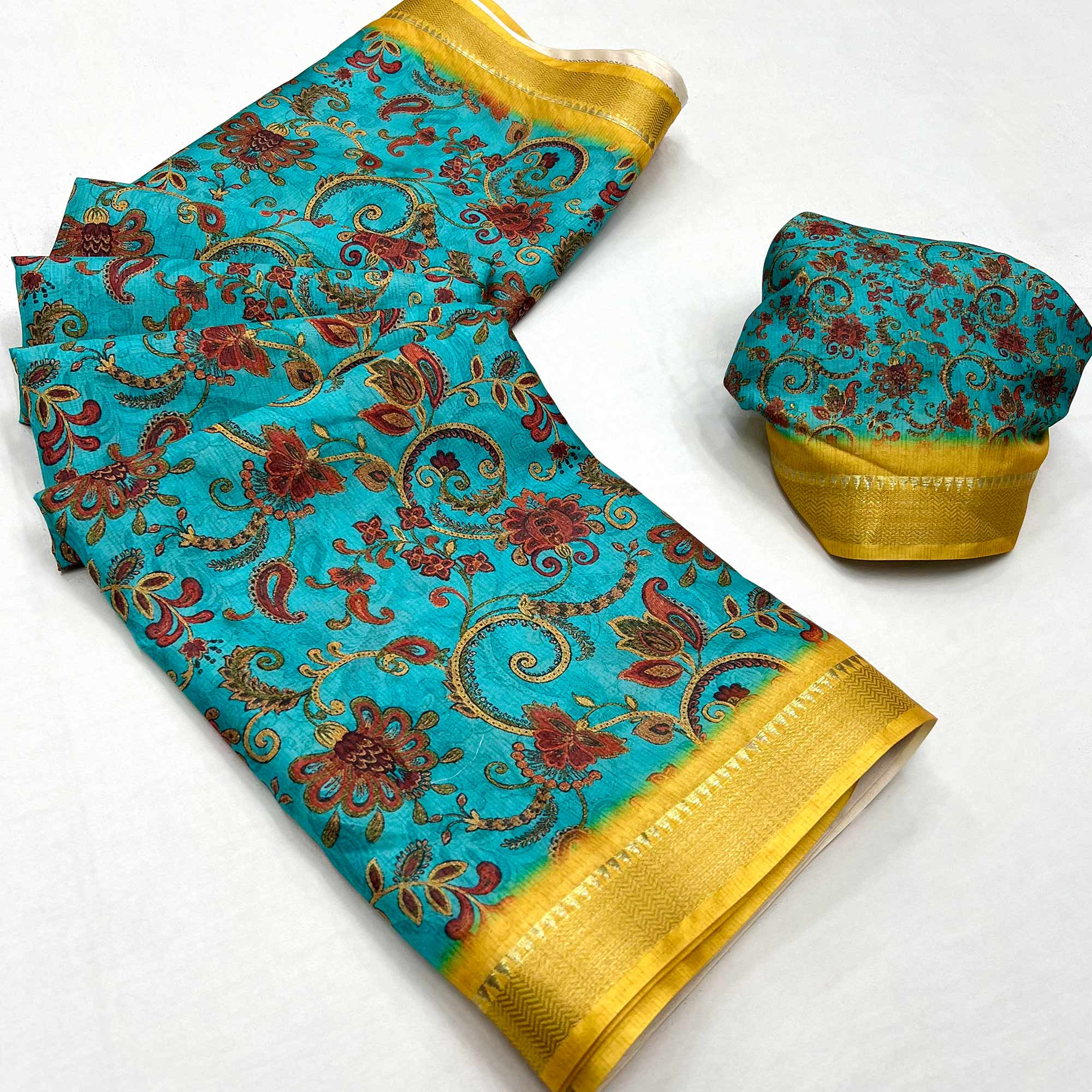 Blue Digital Printed Dola Silk Saree