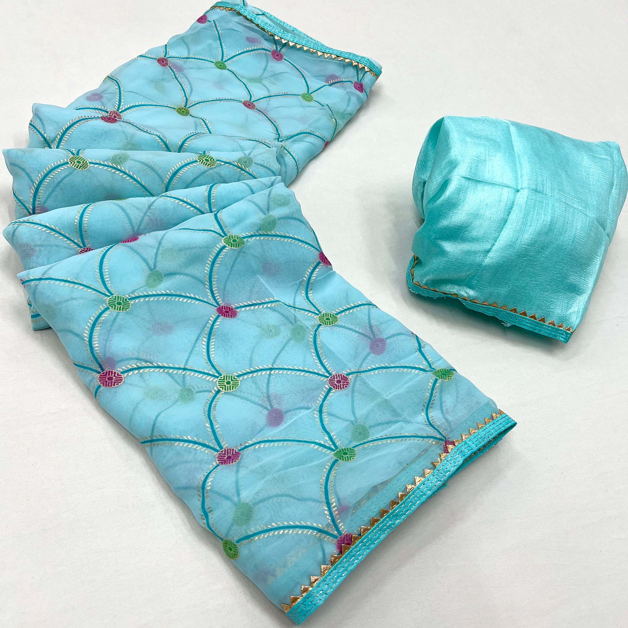 Blue Foil Printed Georgette Saree